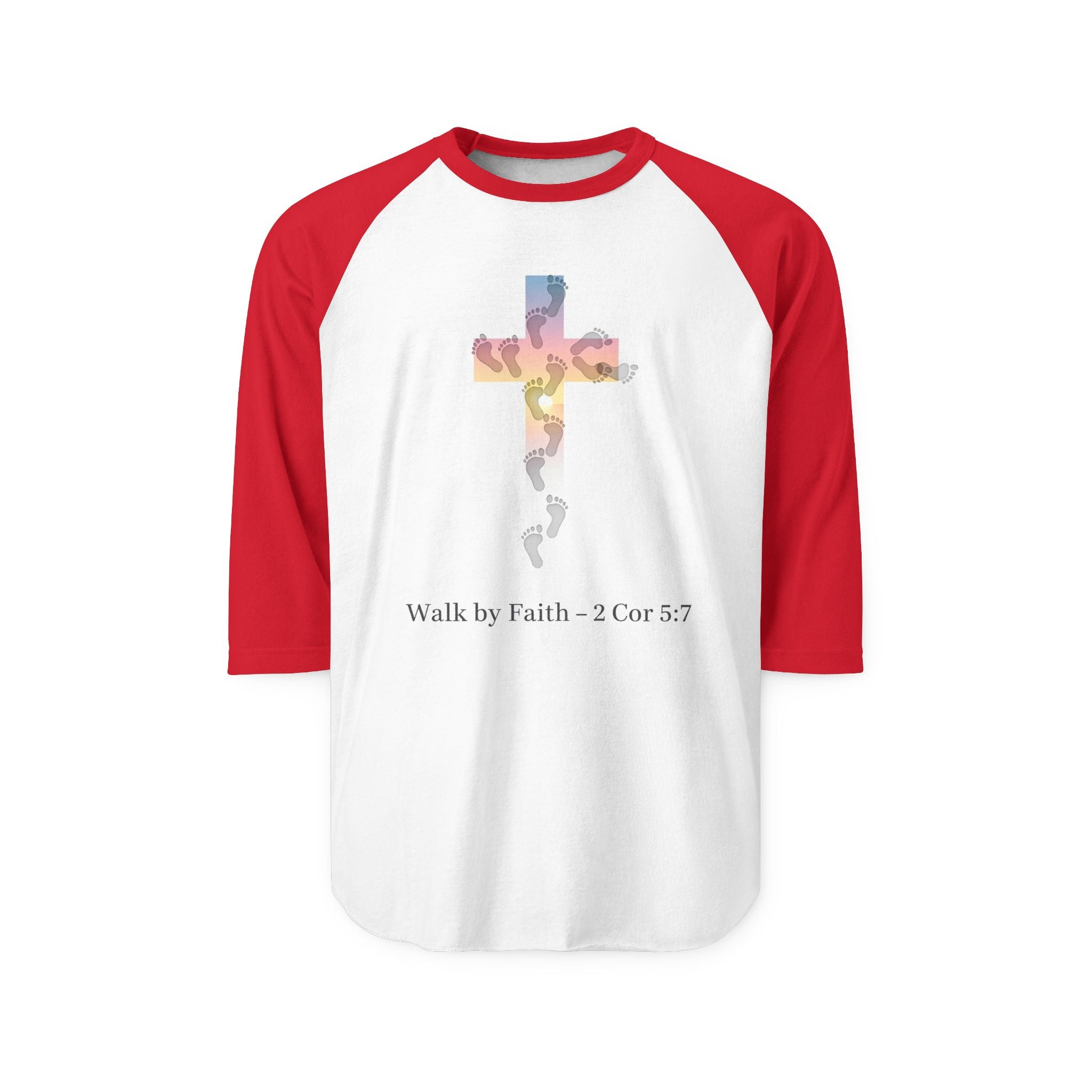 Walk by Faith T-Shirt – Cross & Footprints Christian Tee for Bold Believers Printify