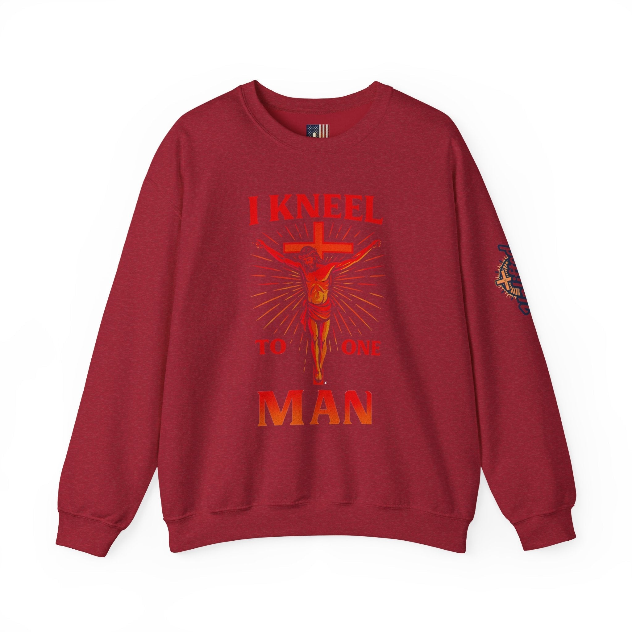 I Kneel to One Man Sweatshirt – Crucifixion Christian Sweatshirt for Unashamed Devotion & Bold Faith Printify