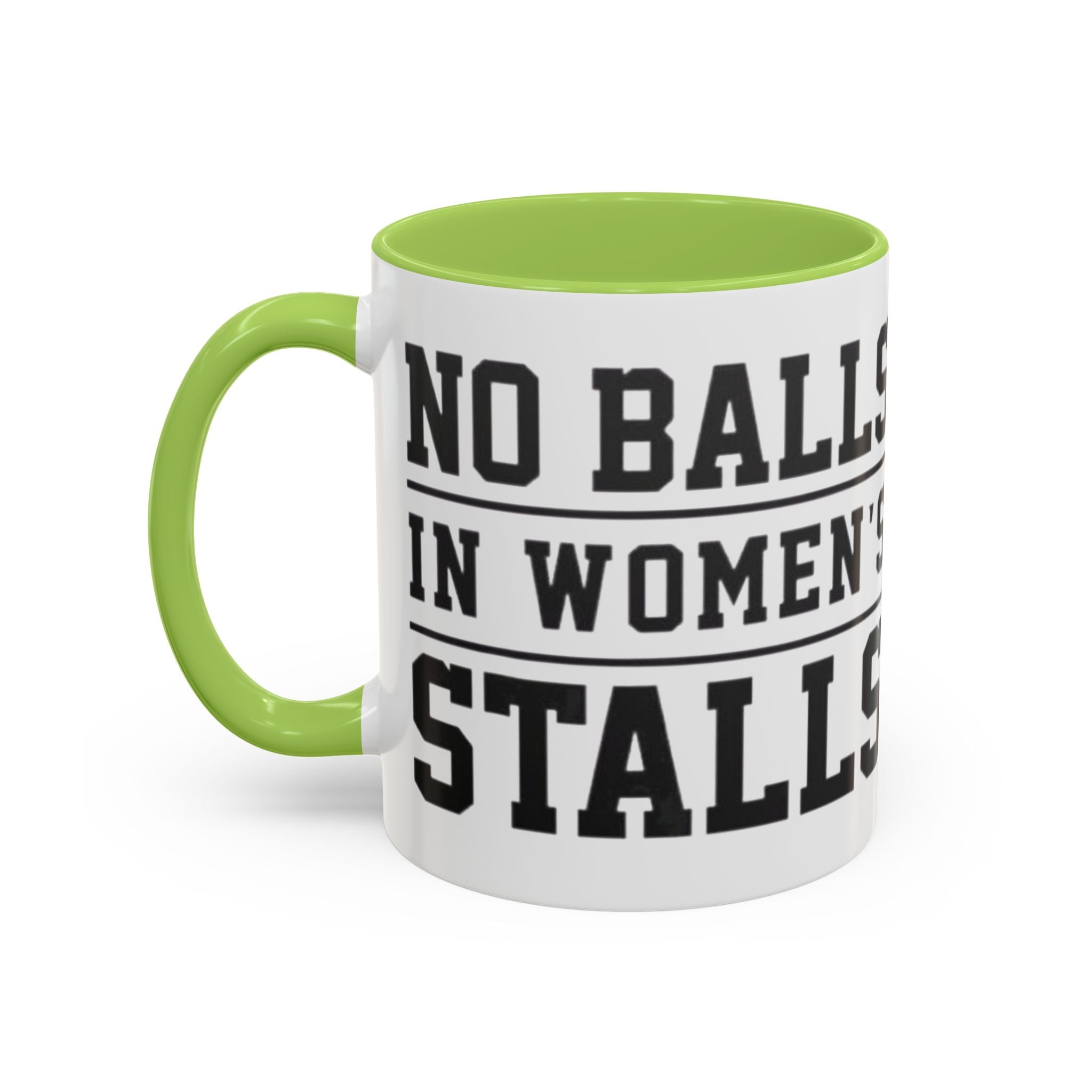The Lord Says No Balls in Women's Stalls Accent Coffee Mug — Bold Typography 11/15oz Printify