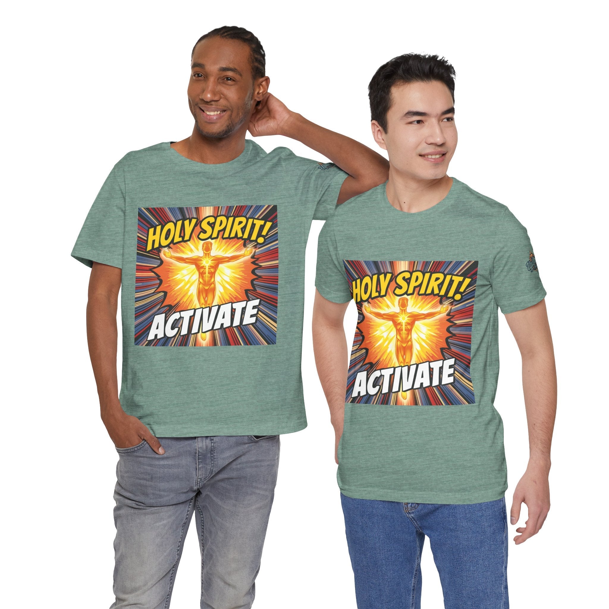 Holy Spirit Activate T-shirt – Superhero Christian T-shirt with Vibrant Power-Up Design for Faith-Fueled Boldness Printify