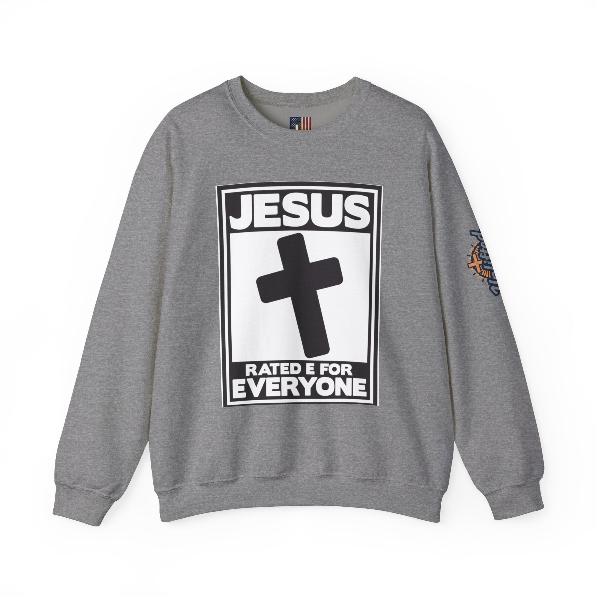 Jesus, Rated E for Everyone Sweatshirt - Gamer Faith Sweatshirt - Christian Video Game Parody Printify