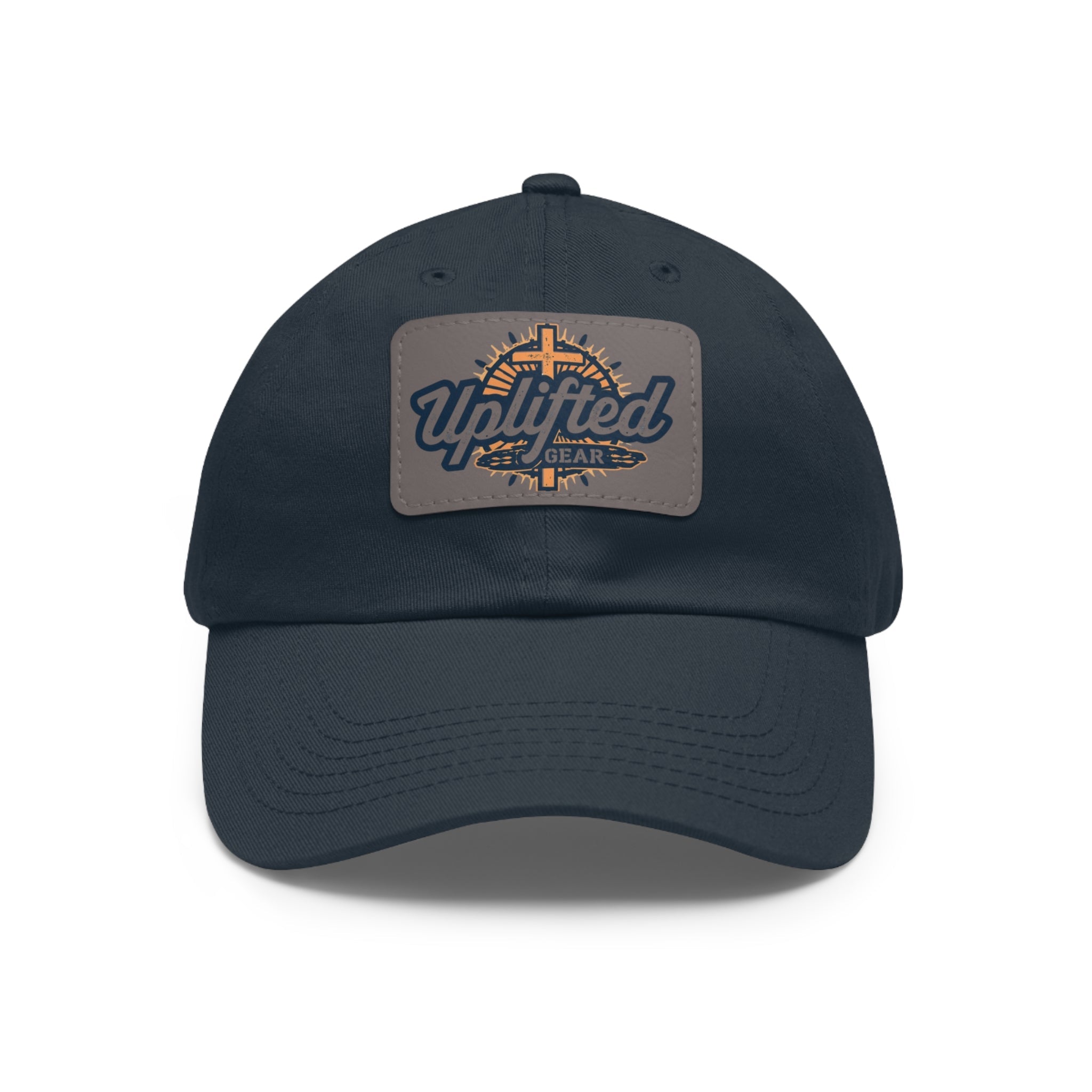 Uplifted Gear Leather Patch Dad Hat — Vintage Aviation Logo Cap Printify