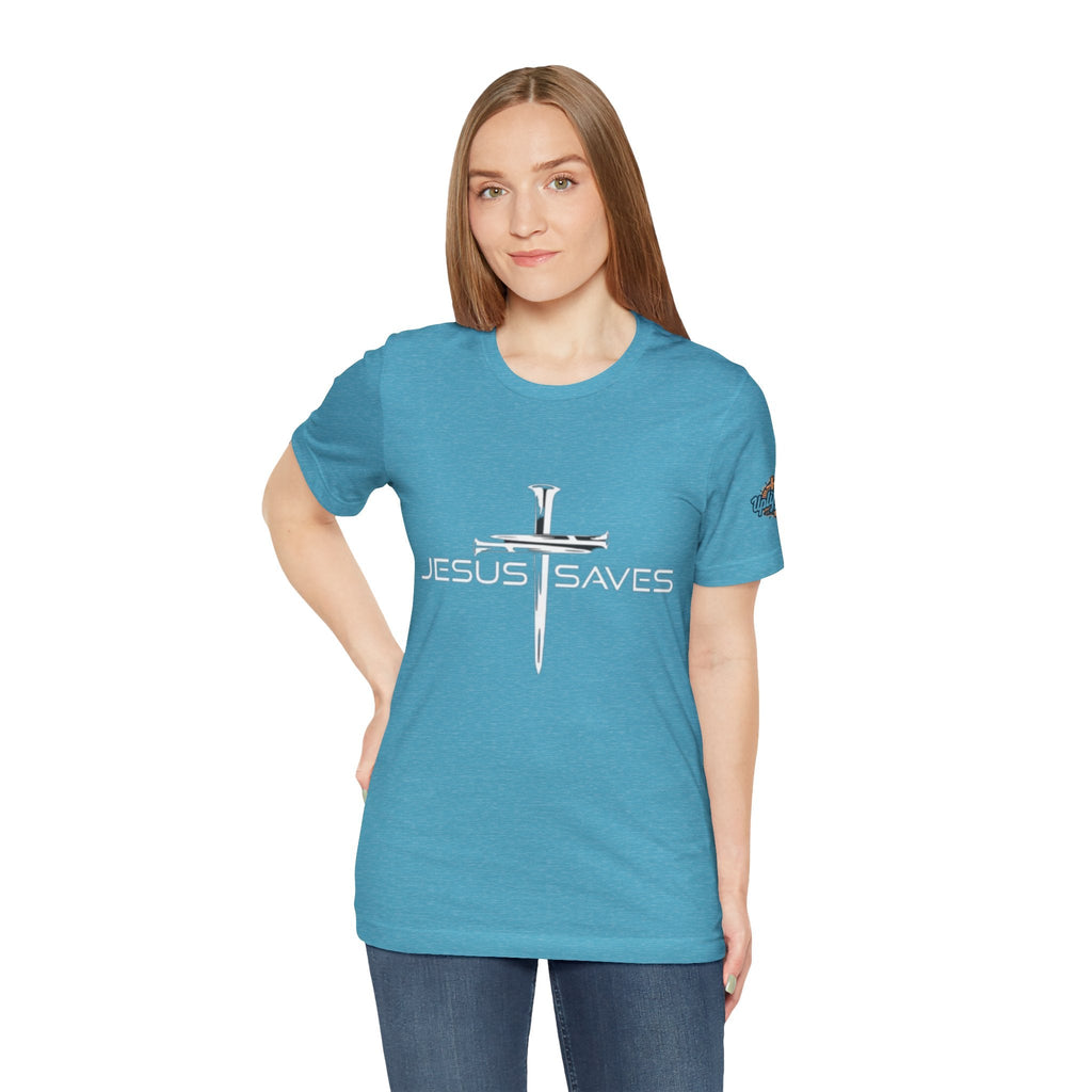 Jesus Saves T-shirt – 3 Nails Crucifix Cross Christian T-shirt for Redemption Faith & Bold Salvation Printify