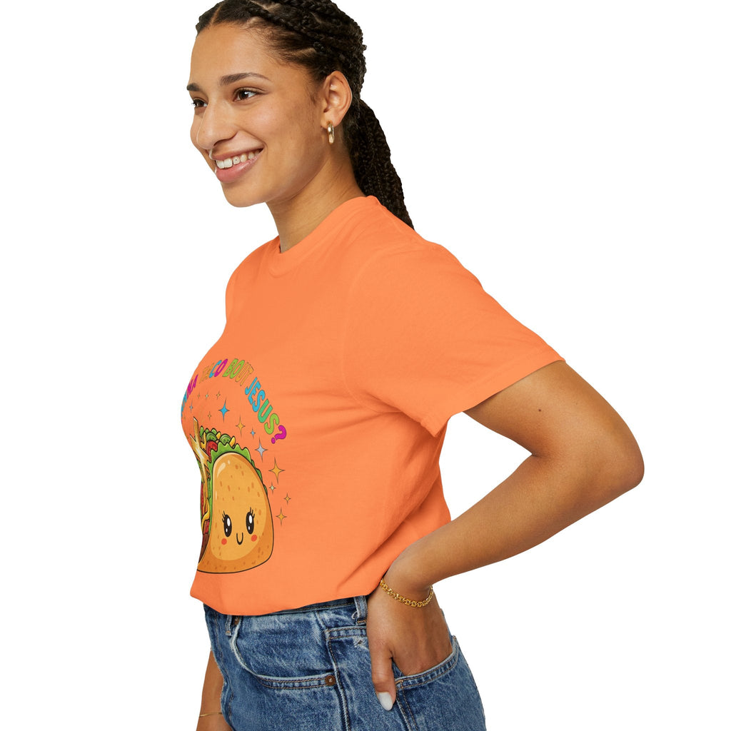 Wanna Taco 'Bout Jesus? Funny Christian Pun T-Shirt – Lettuce Pray & Share Faith! Printify
