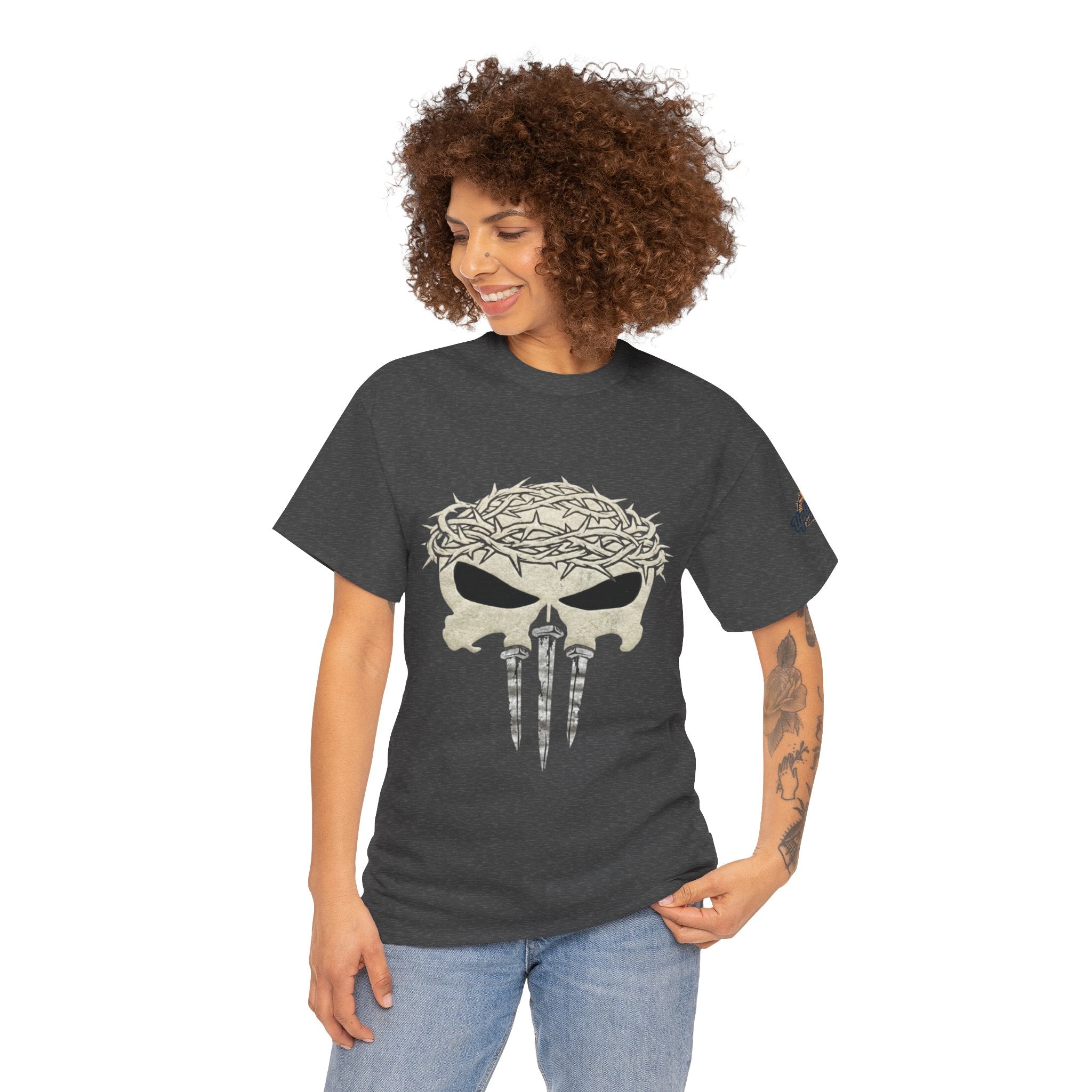 Christian Skull T-shirt - Crown of Thorns & Nails - Warrior Faith T-shirt Printify