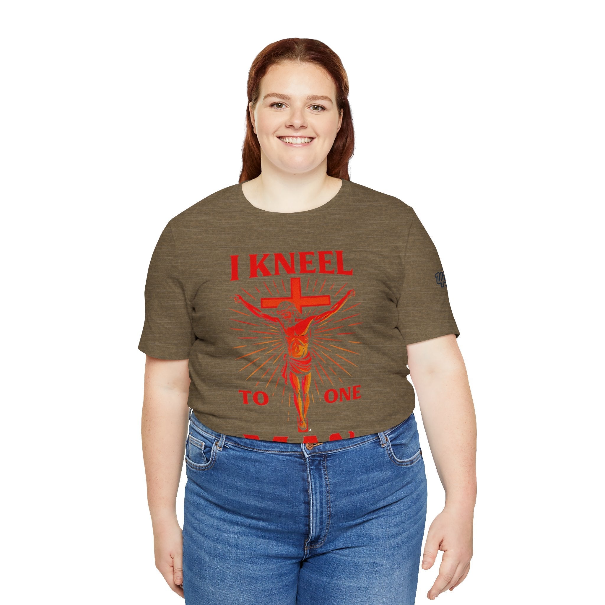I Kneel to One Man T-shirt – Crucifixion Christian T-shirt for Unashamed Devotion & Bold Faith Printify