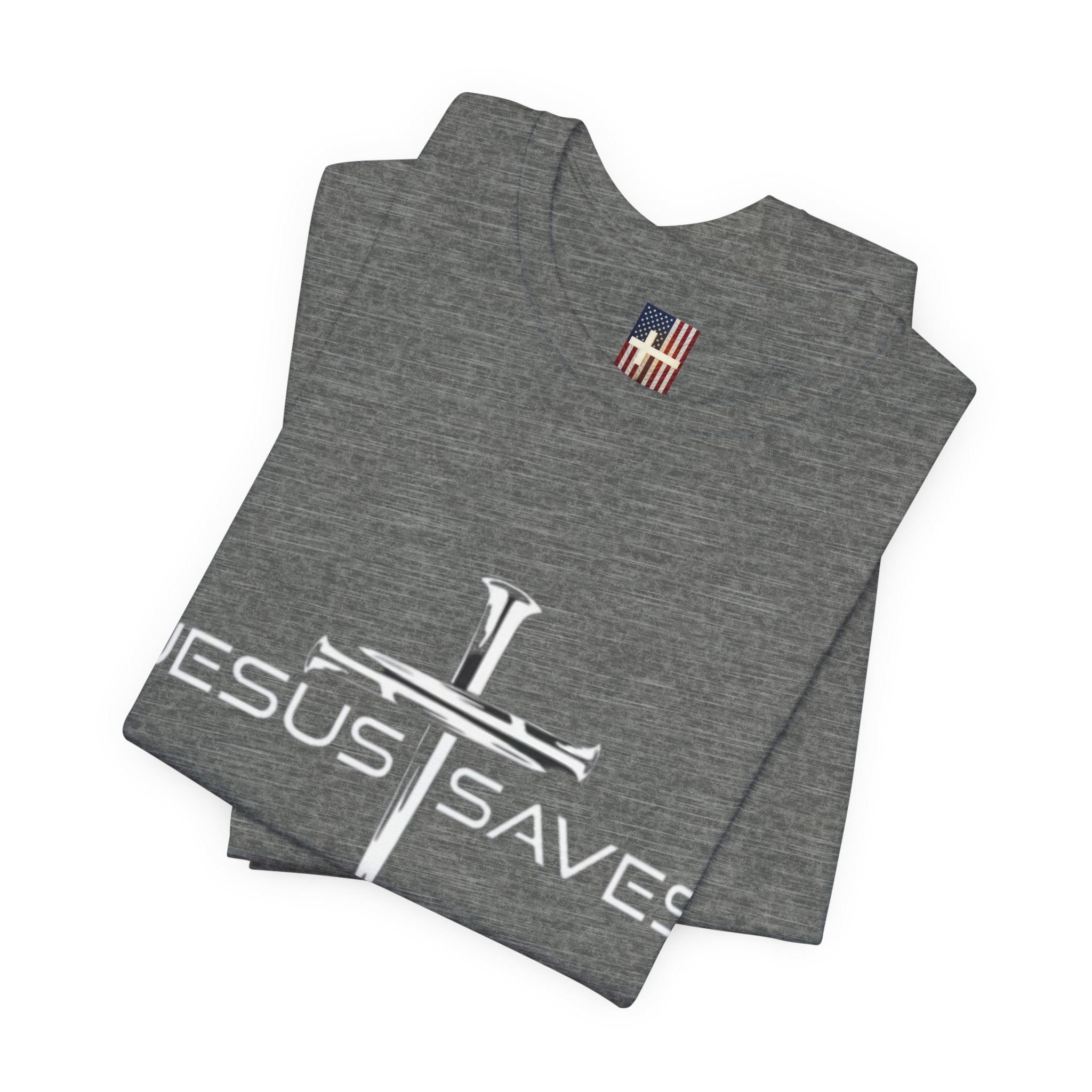 Jesus Saves T-shirt – 3 Nails Crucifix Cross Christian T-shirt for Redemption Faith & Bold Salvation Printify
