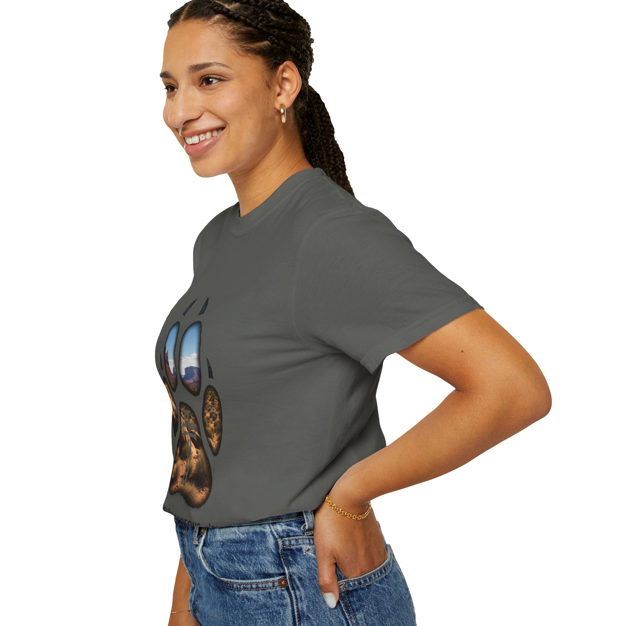 Strong and Courageous T-Shirt – Canine Pawprint Desert Joshua 1:9 Christian Tee Printify