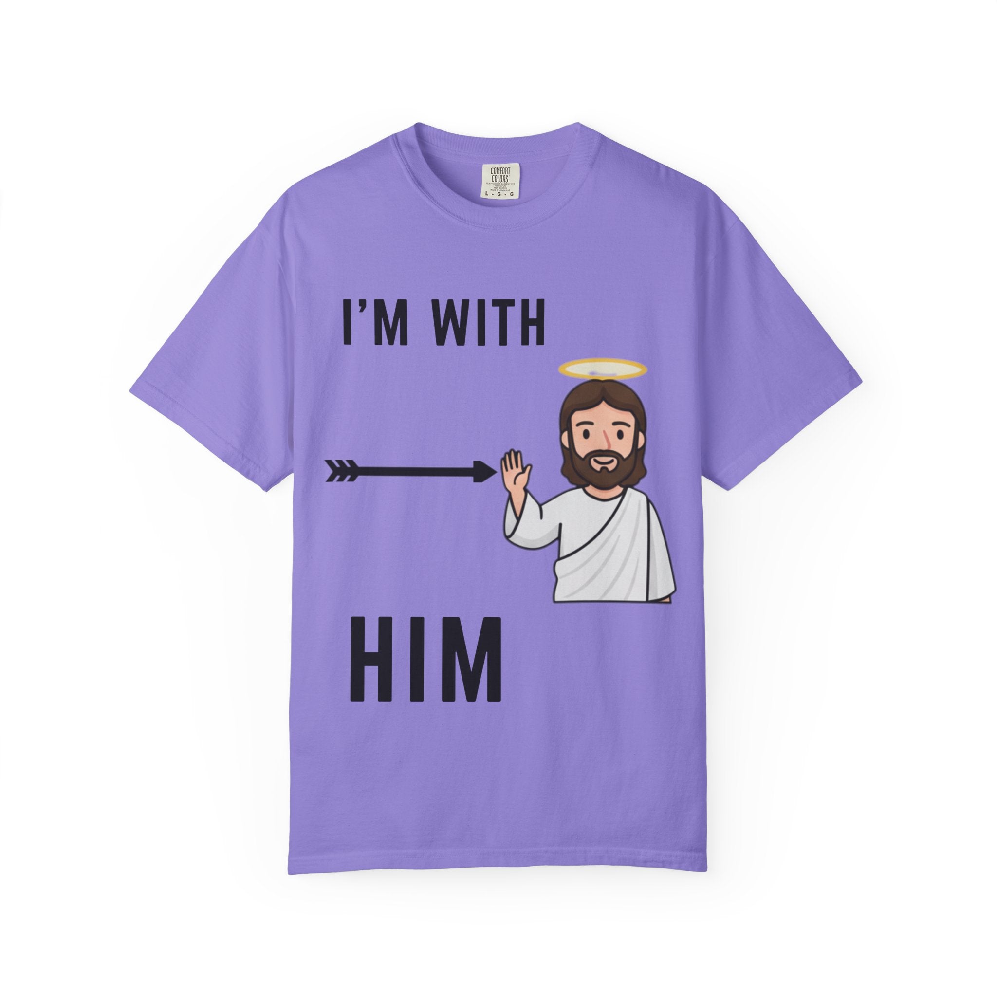 🔥 I’m With Him → Christian T-Shirt | Arrow Pointing to Jesus | Minimalist Faith Tee | Subtle Cross Design | Bible-Inspired Apparel by Uplifted Gear Printify