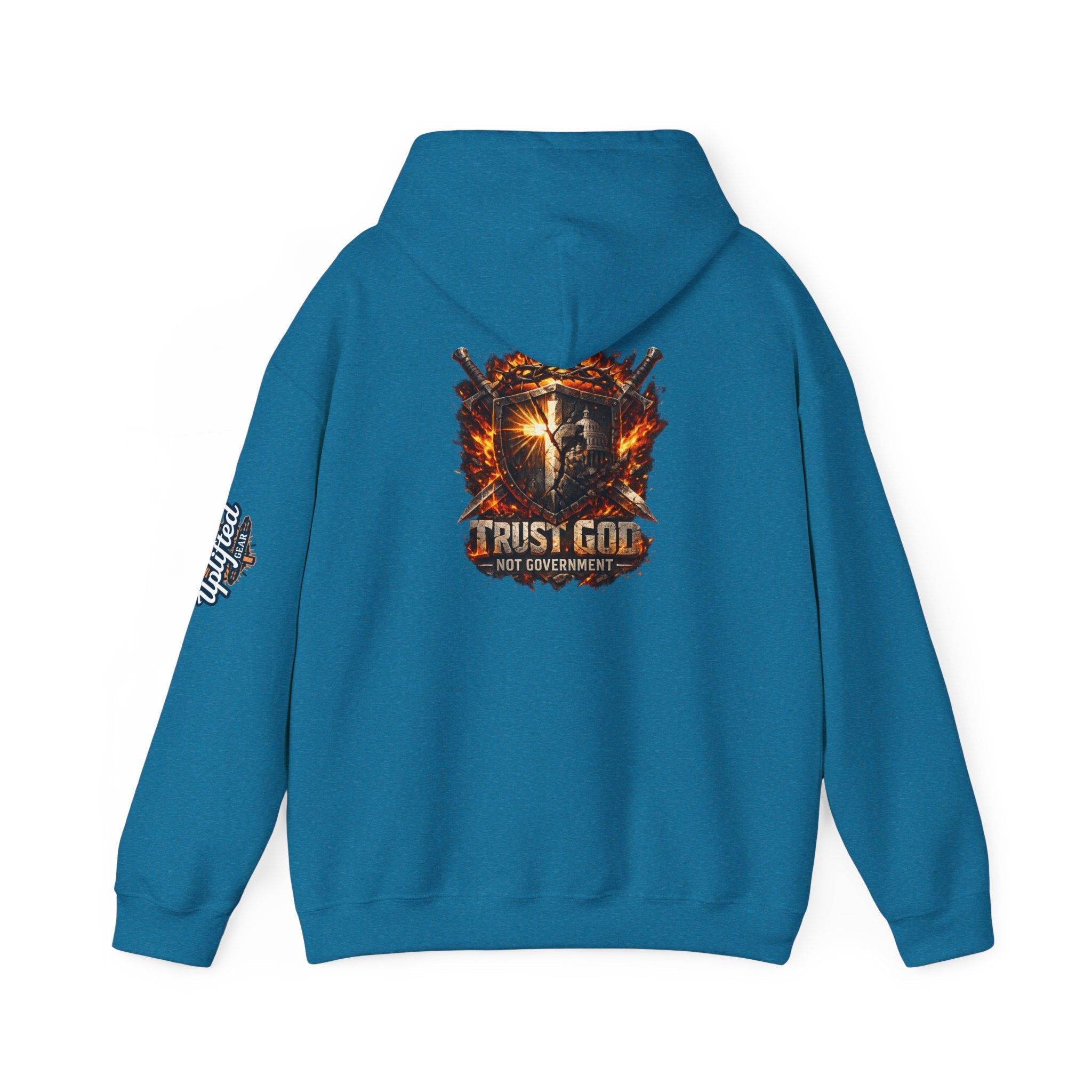 Trust God Not Government Shield Hoodie — Patriotic Christian Faith Hoodie Printify