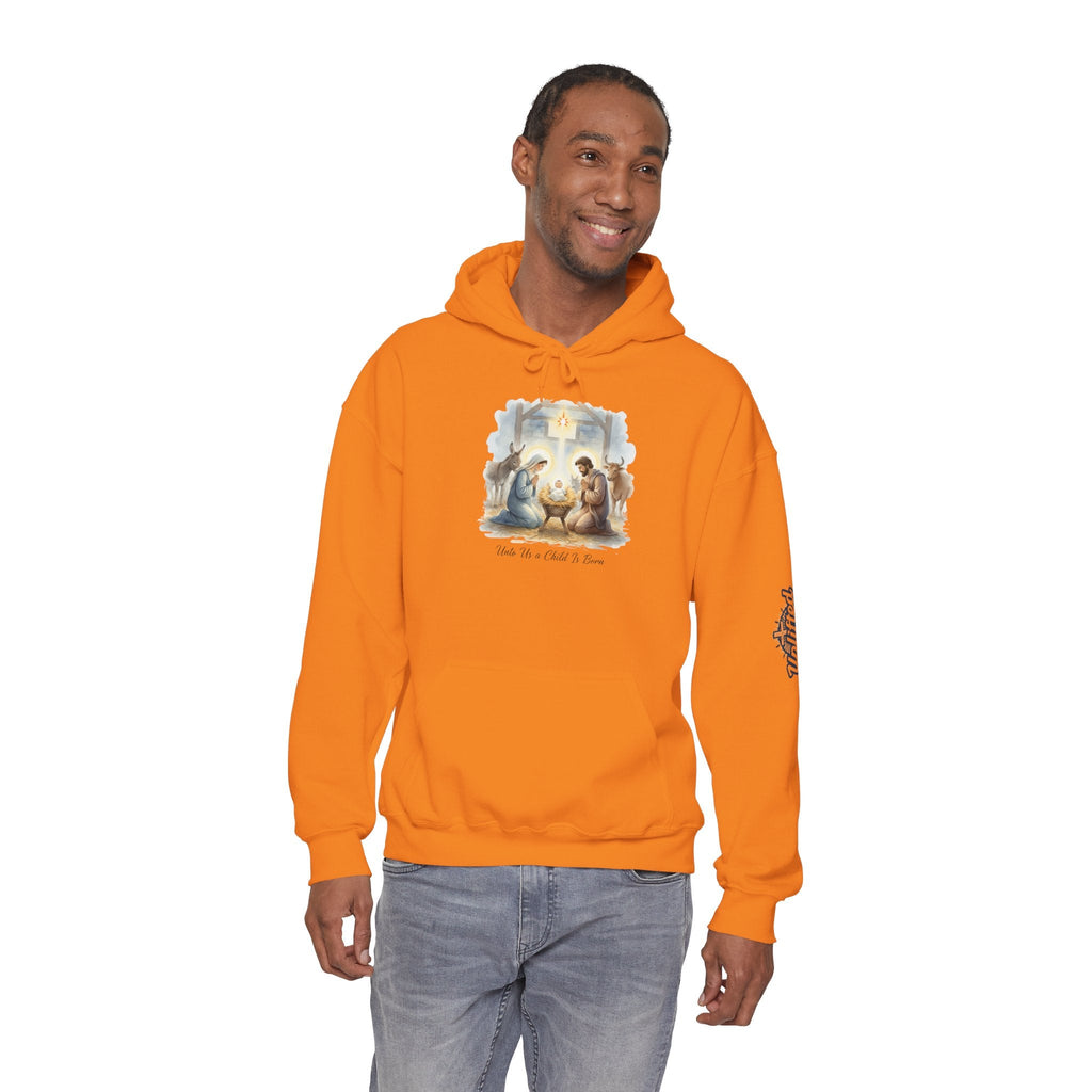 Unto Us a Child is Born Hoodie – Isaiah 9:6 Nativity Manger Scene Christian Christmas Sweatshirt for Holy Night Faith Printify