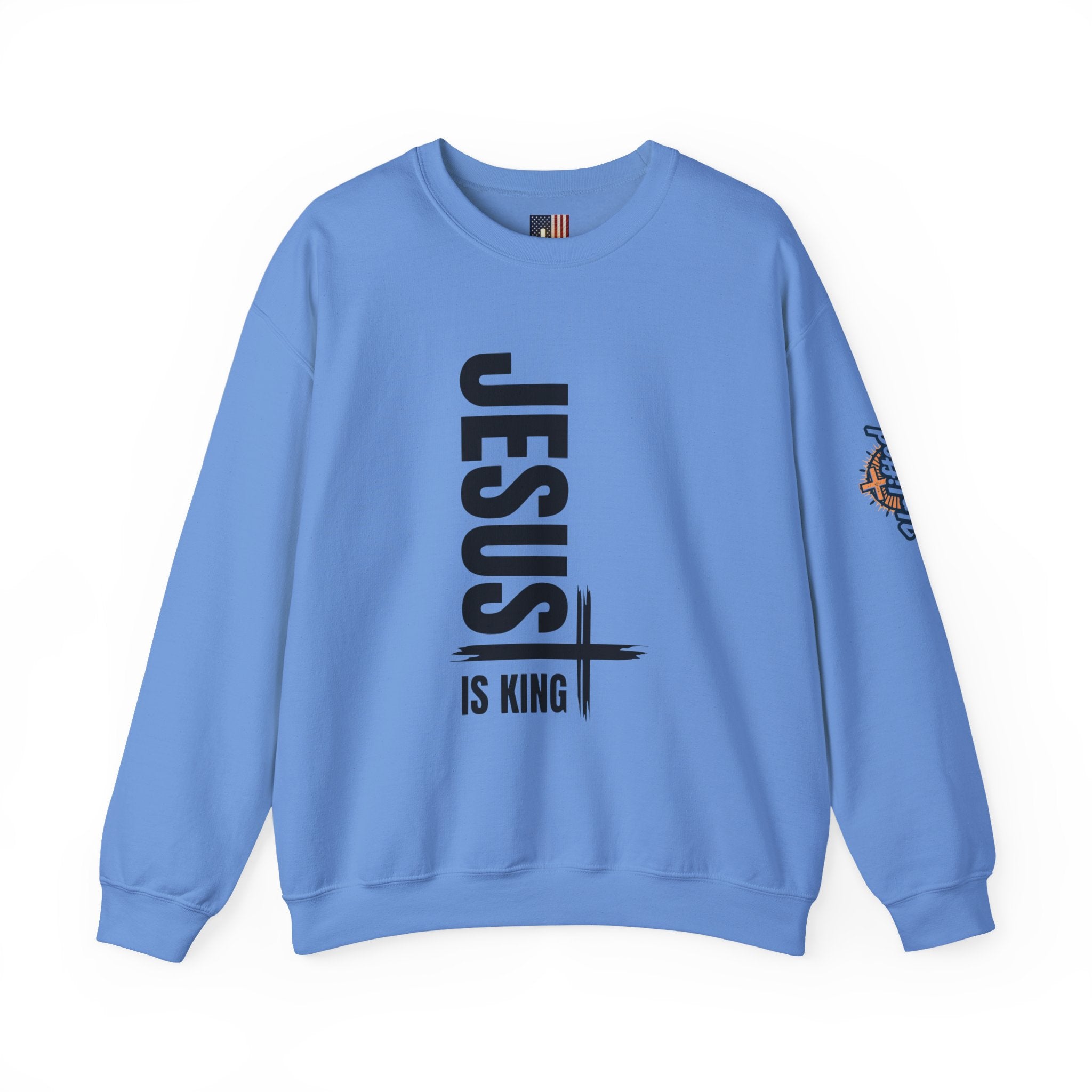 Jesus Is King Sweatshirt | Modern Typographic Cross Christian Sweatshirt Printify