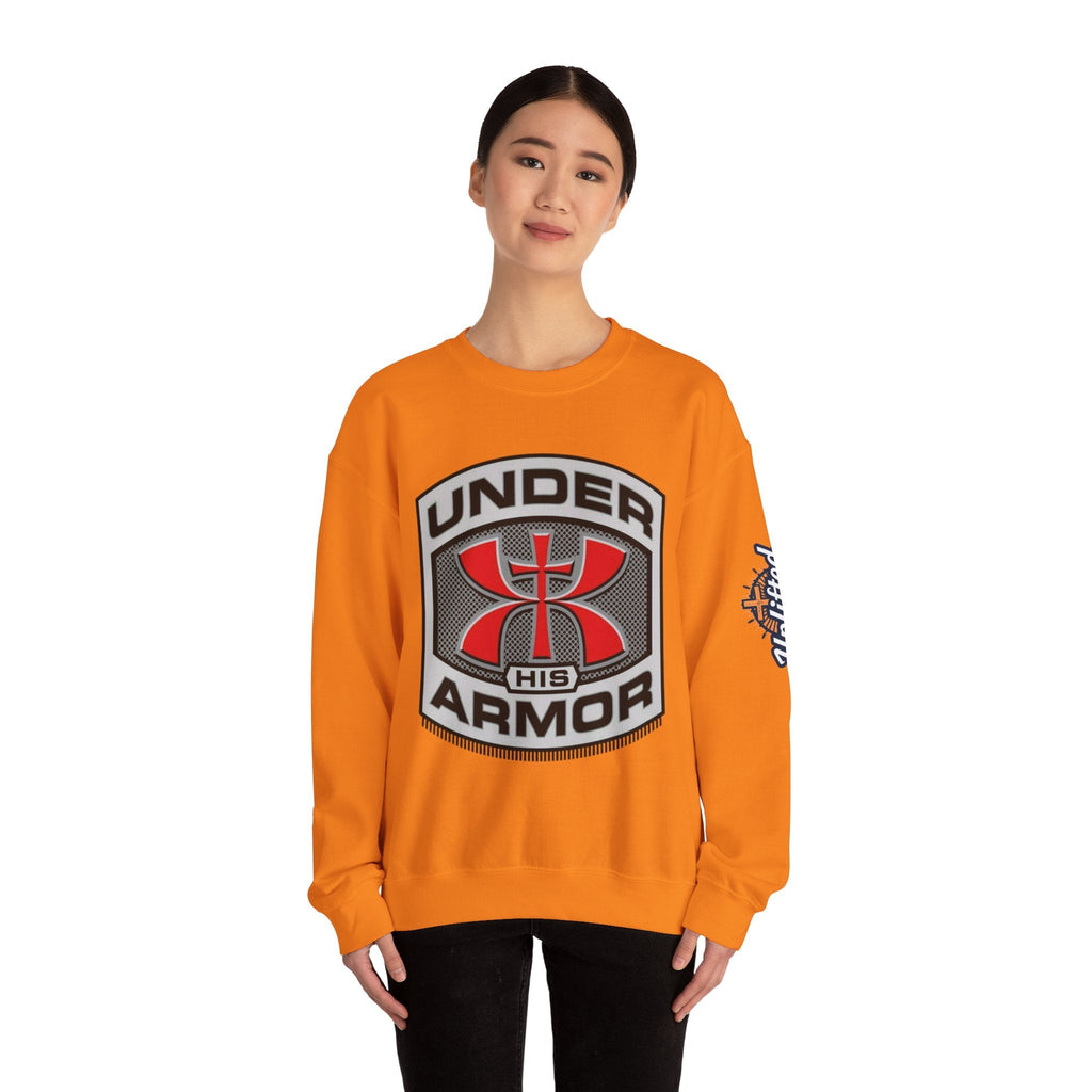Under His Armor Crewneck Sweatshirt — Christian Faith Graphic Pullover Printify