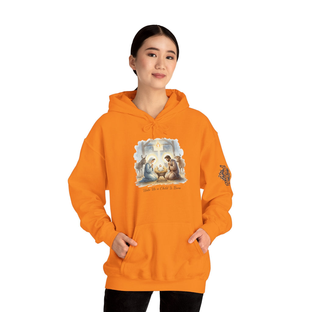 Unto Us a Child is Born Hoodie – Isaiah 9:6 Nativity Manger Scene Christian Christmas Sweatshirt for Holy Night Faith Printify