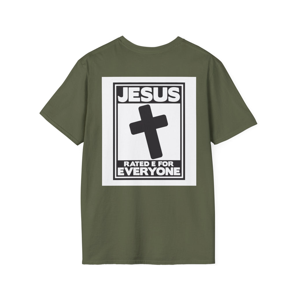 Jesus, Rated E for Everyone T-shirt - Gamer Faith T-shirt - Christian Video Game Parody Printify
