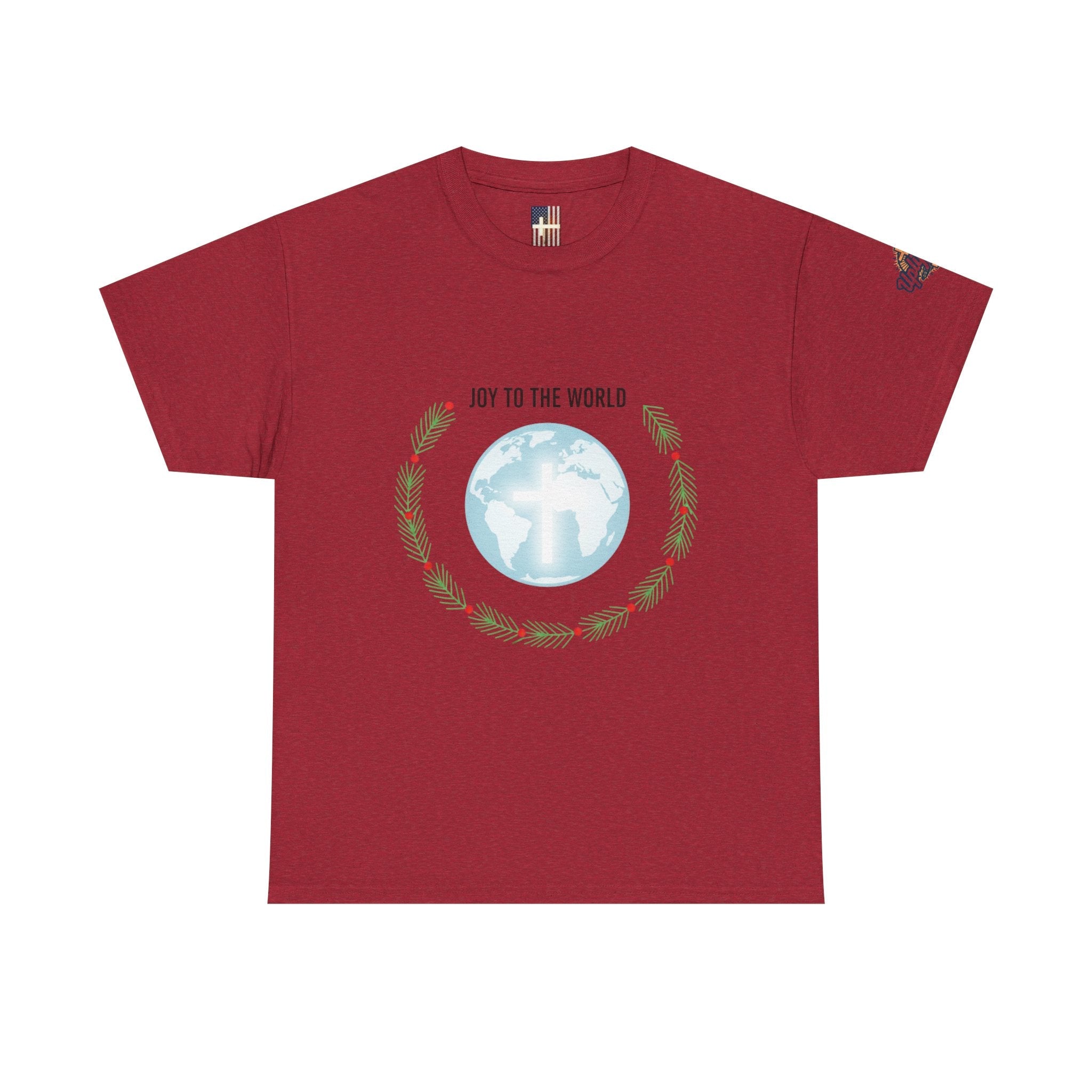 Joy to the World T-shirt – Wreath Earth Nativity Christian Christmas T-shirt for Isaiah 9:6 Holiday Faith & Festive Joy Printify