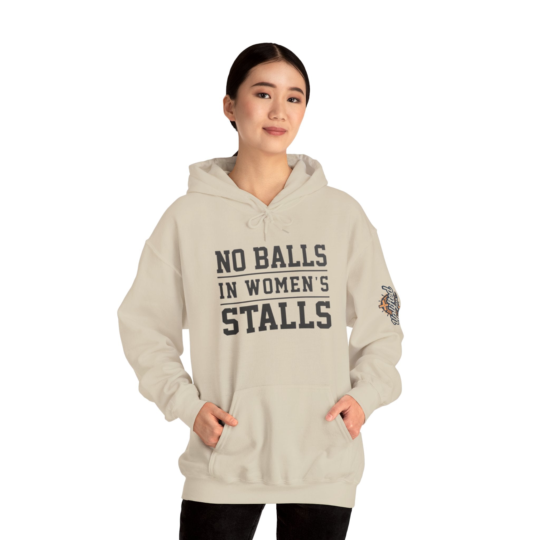 "No Balls in Women's Stalls" Statement Hoodie — Protest Sweatshirt Printify