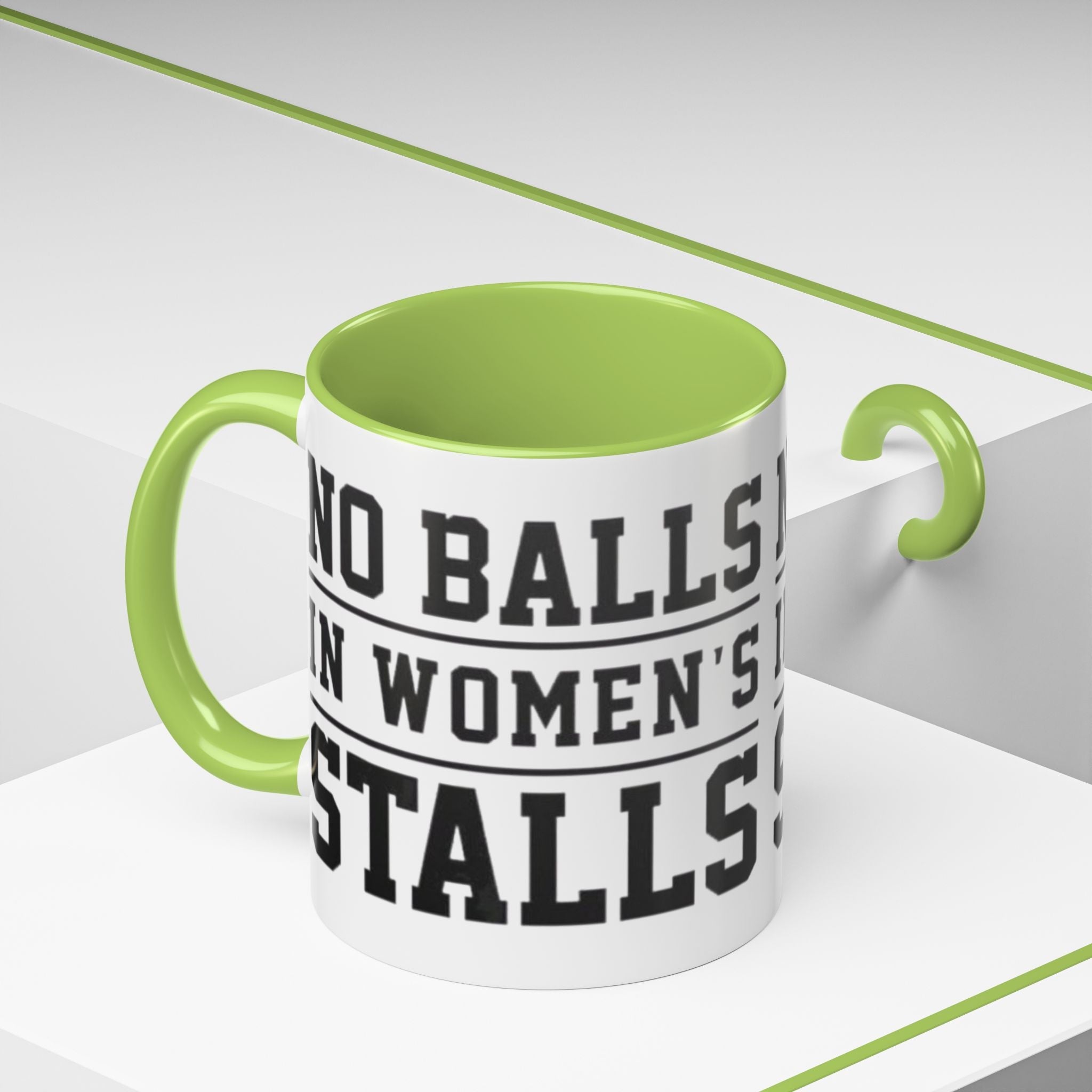 The Lord Says No Balls in Women's Stalls Accent Coffee Mug — Bold Typography 11/15oz Printify