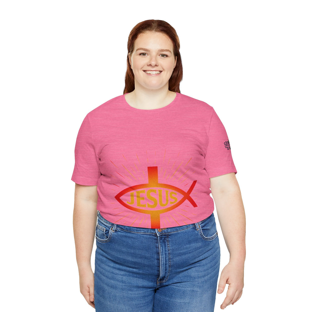 Jesus Ichthys T-shirt – Christian Fish Symbol with Cross & Jesus Inscription T-shirt for Eternal Faith & Streetwear Printify