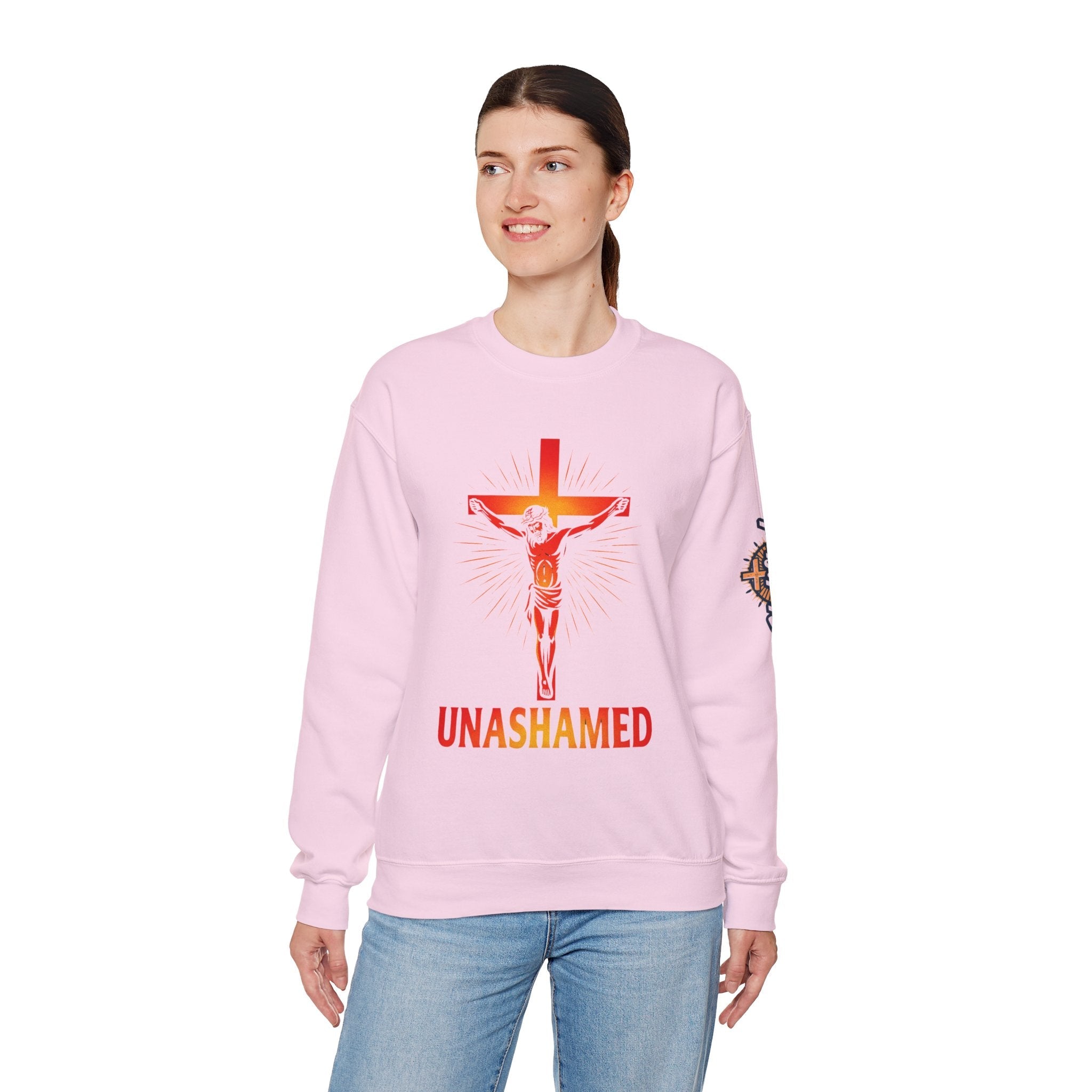 Unashamed Sweatshirt – Romans 1:16 Crucifixion Christian Sweatshirt for Bold Unwavering Faith Printify