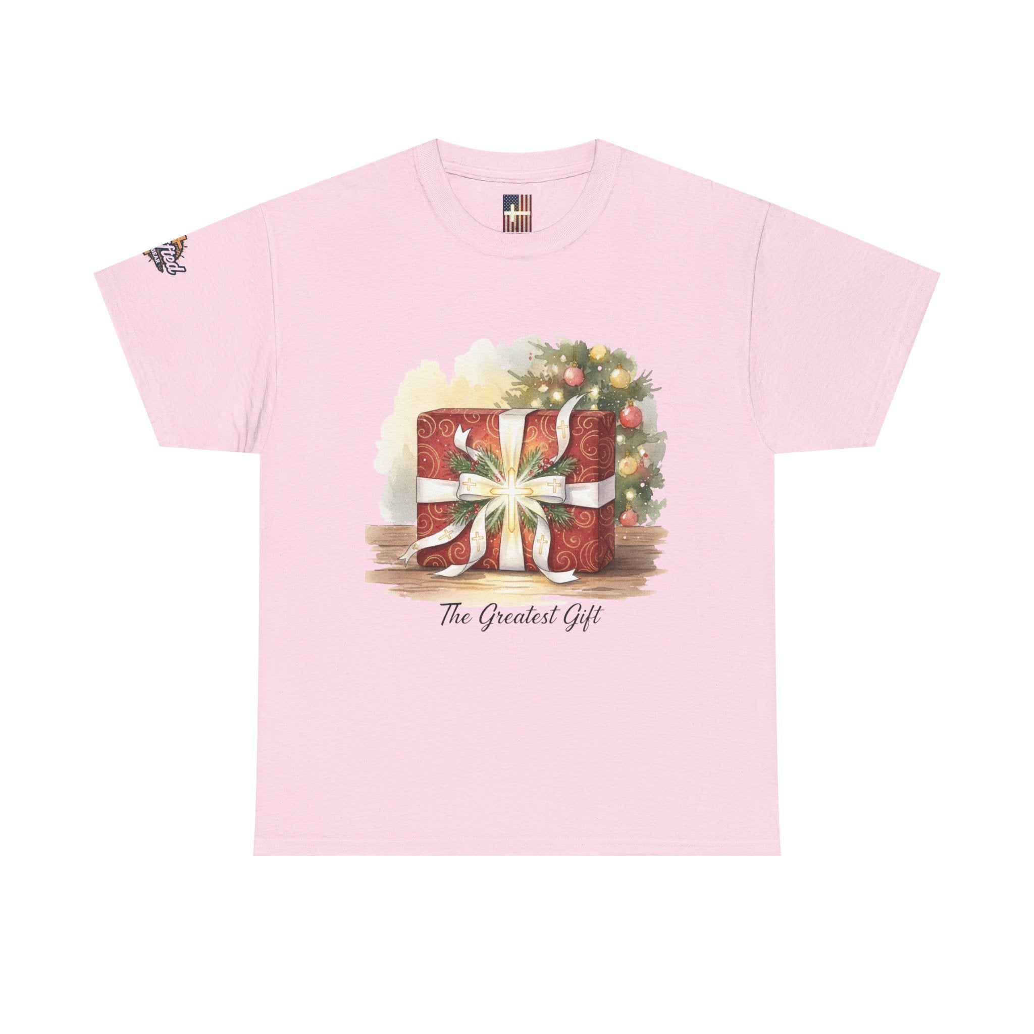 The Greatest Gift T-shirt – Cross Bow Present Christian T-shirt for Christmas Salvation & Eternal Faith Printify