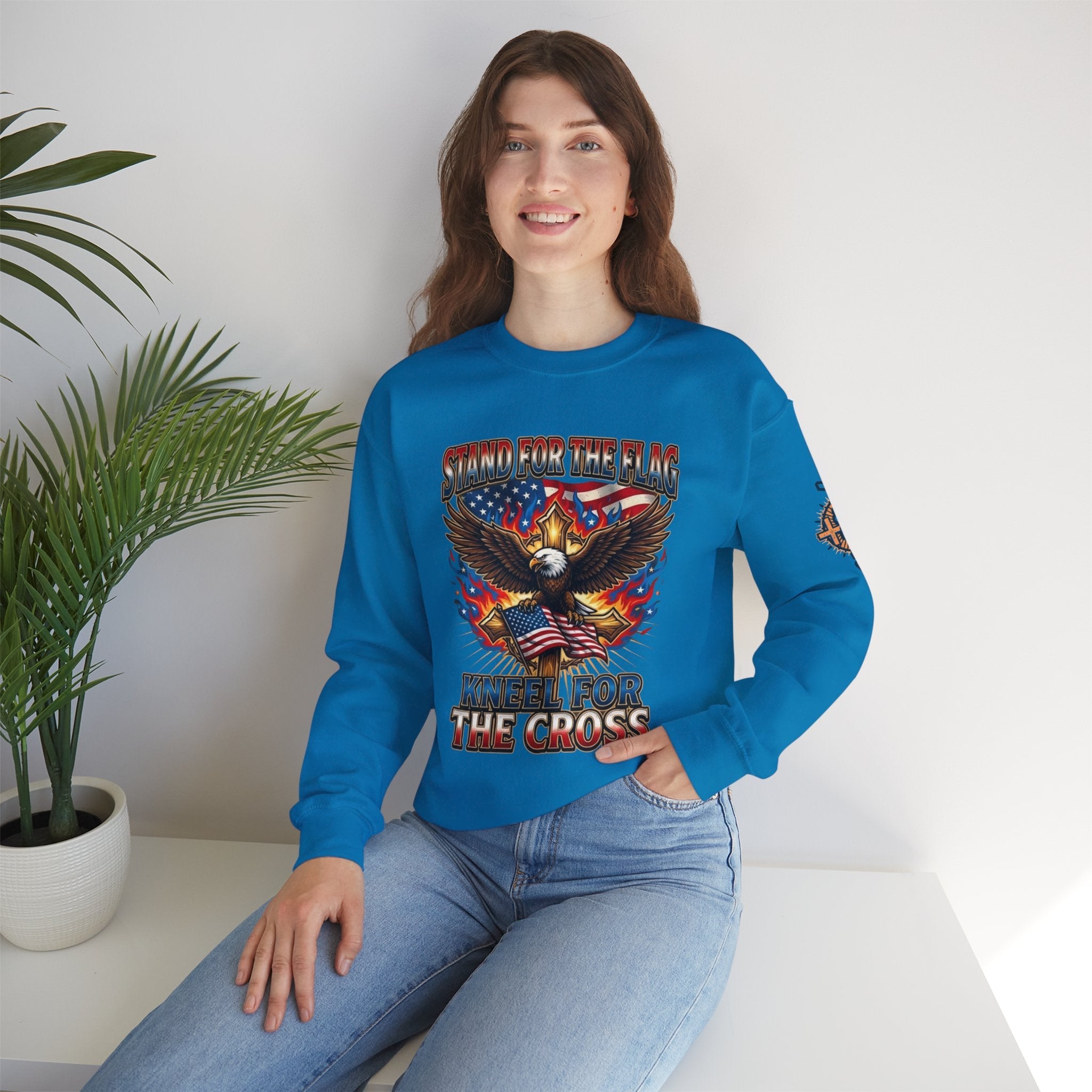 Stand for the Flag Kneel for the Cross Sweatshirt | Patriotic Eagle Sweatshirt Printify