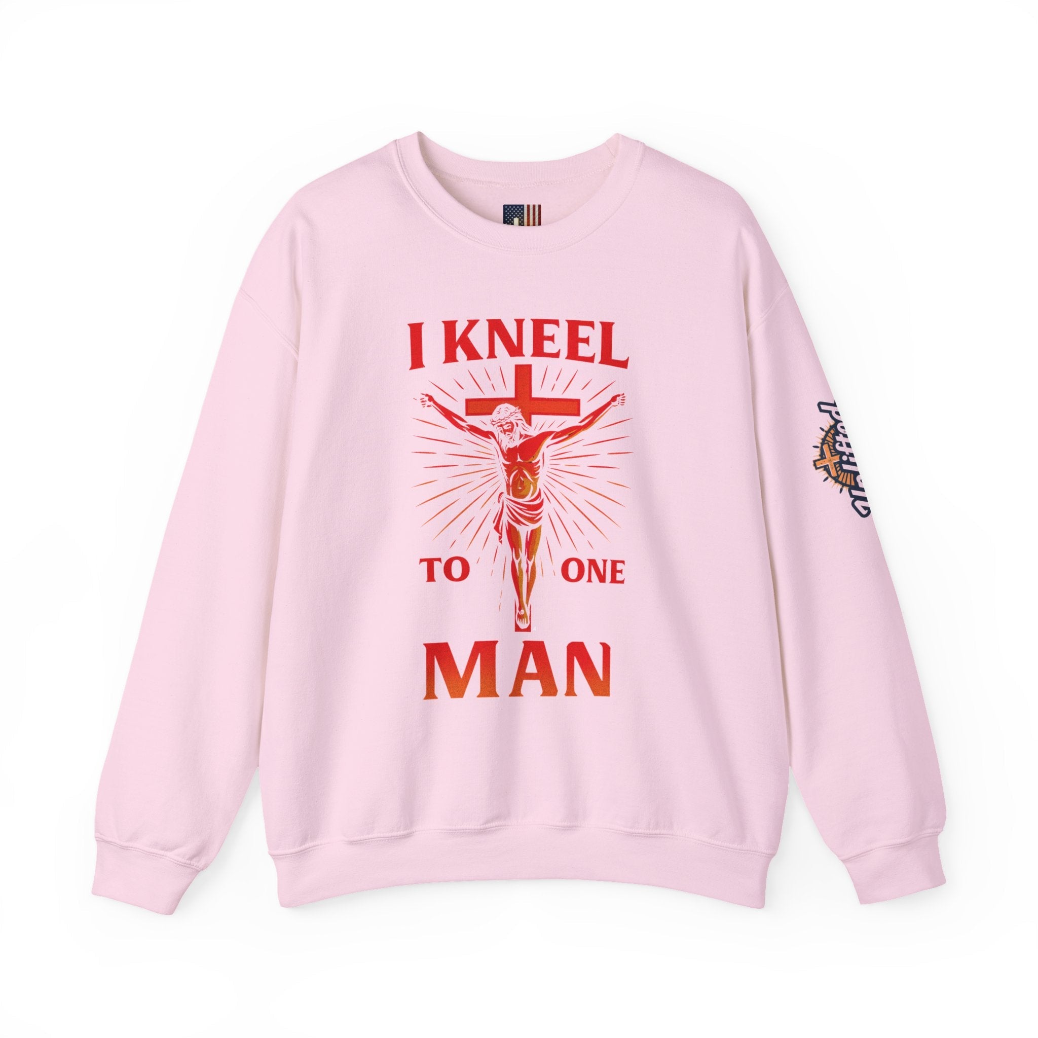 I Kneel to One Man Sweatshirt – Crucifixion Christian Sweatshirt for Unashamed Devotion & Bold Faith Printify