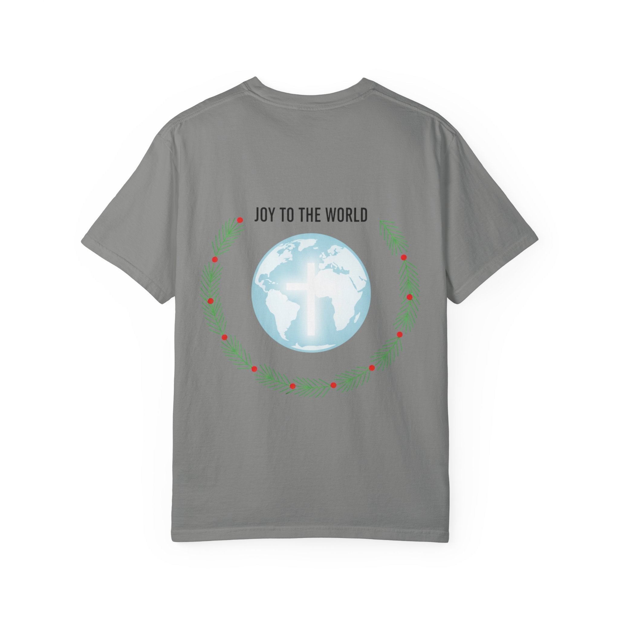Joy to the World T-shirt – Wreath Earth Nativity Christian Christmas T-shirt for Isaiah 9:6 Holiday Faith & Festive Joy Printify