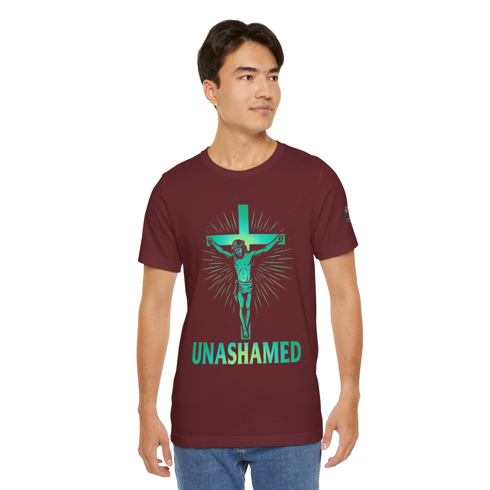 Unashamed T-shirt – Romans 1:16 Crucifixion Christian t-shirt for Bold Unwavering Faith Printify