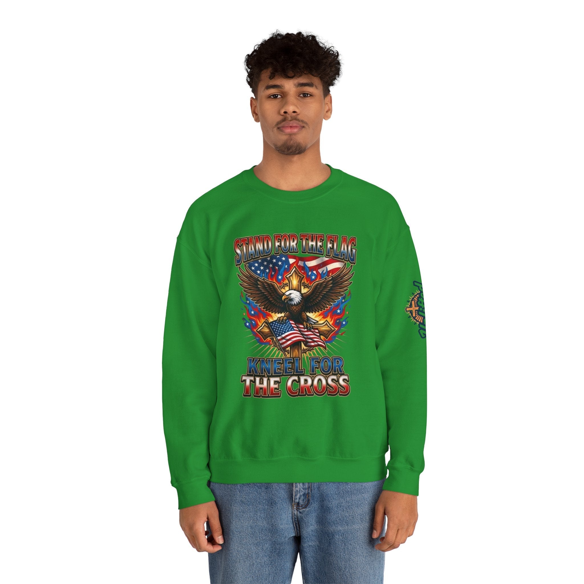 Stand for the Flag Kneel for the Cross Sweatshirt | Patriotic Eagle Sweatshirt Printify