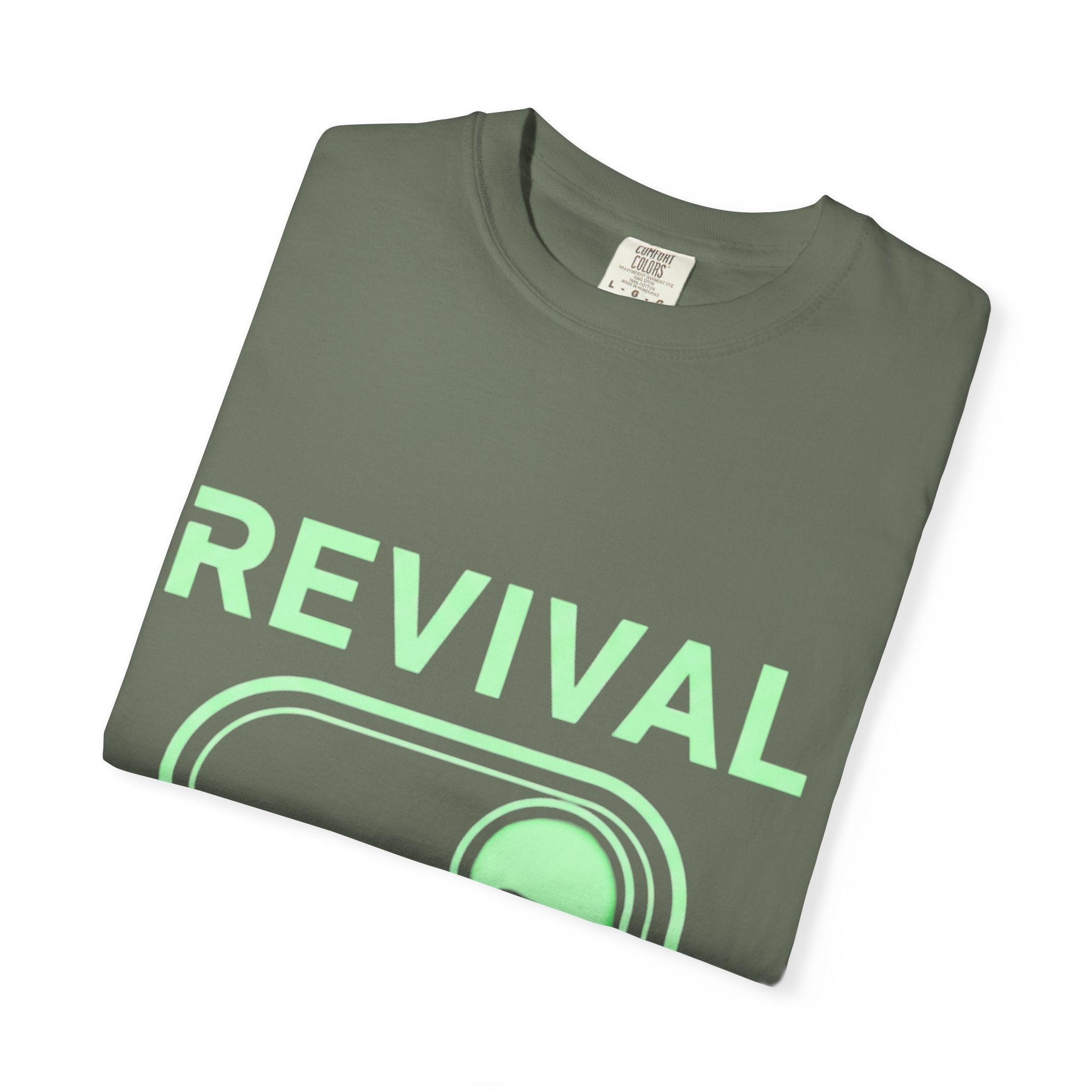 🔥 Revival Mode: ON – Christian Techwear T-Shirt | Glowing Green Faith Switch | Futuristic Jesus Shirt | Activate Your Spiritual Awakening | Uplifted Gear Printify