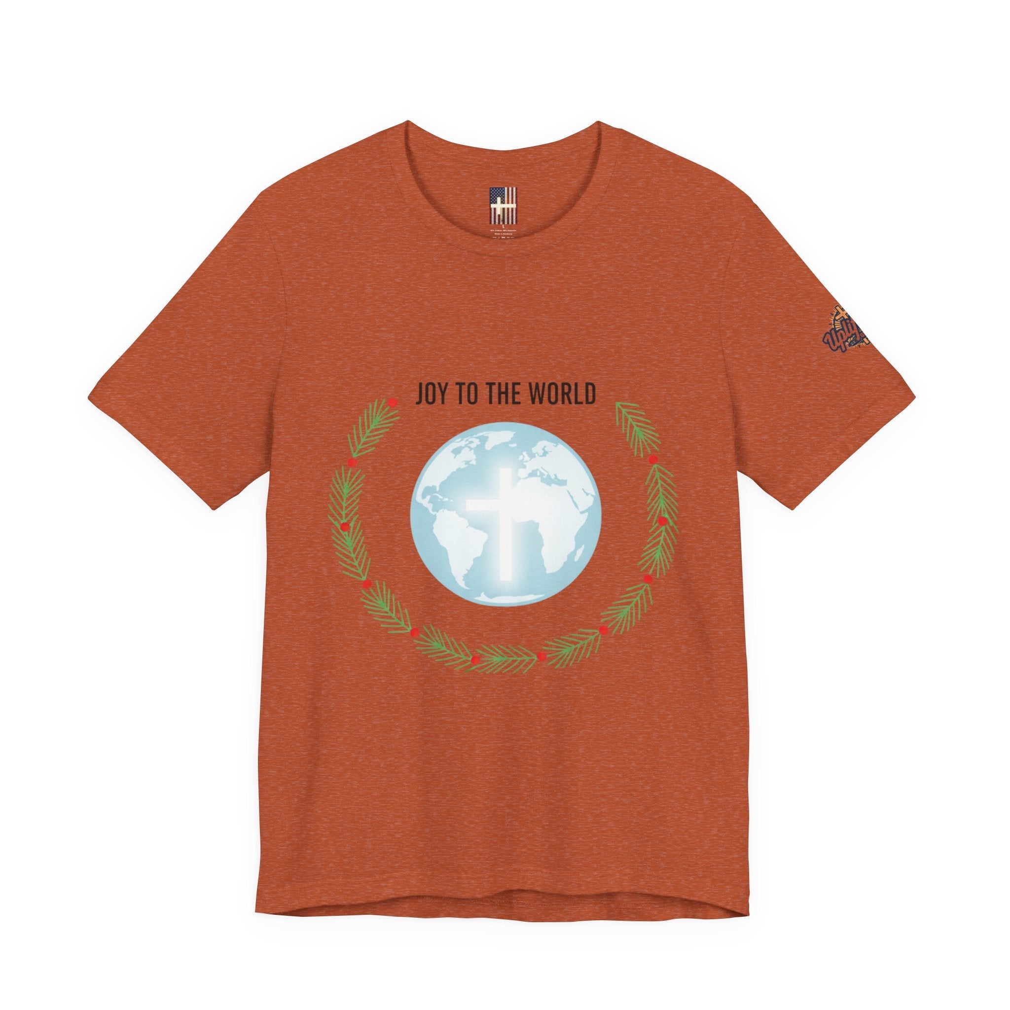 Joy to the World T-shirt – Wreath Earth Nativity Christian Christmas T-shirt for Isaiah 9:6 Holiday Faith & Festive Joy Printify
