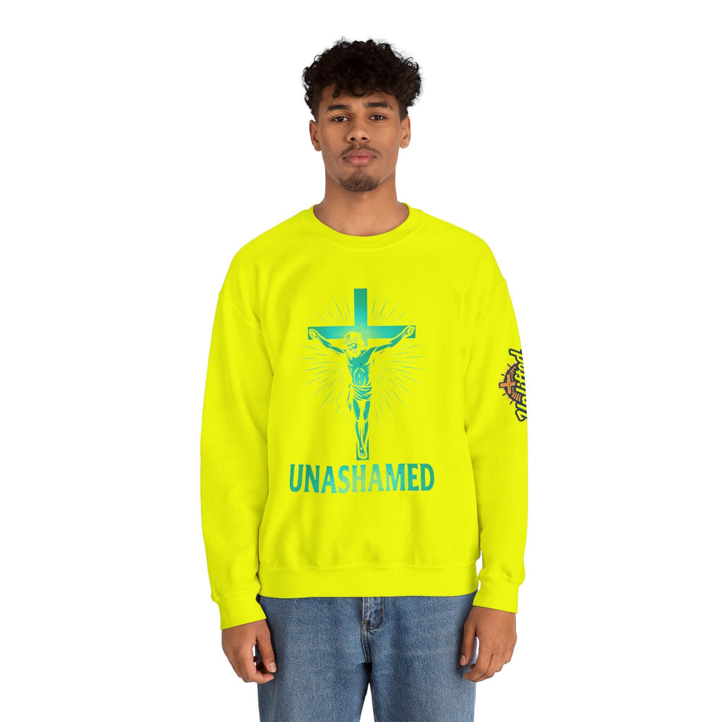 Unashamed Sweatshirt – Romans 1:16 Crucifixion Christian Sweatshirt for Bold Unwavering Faith Printify