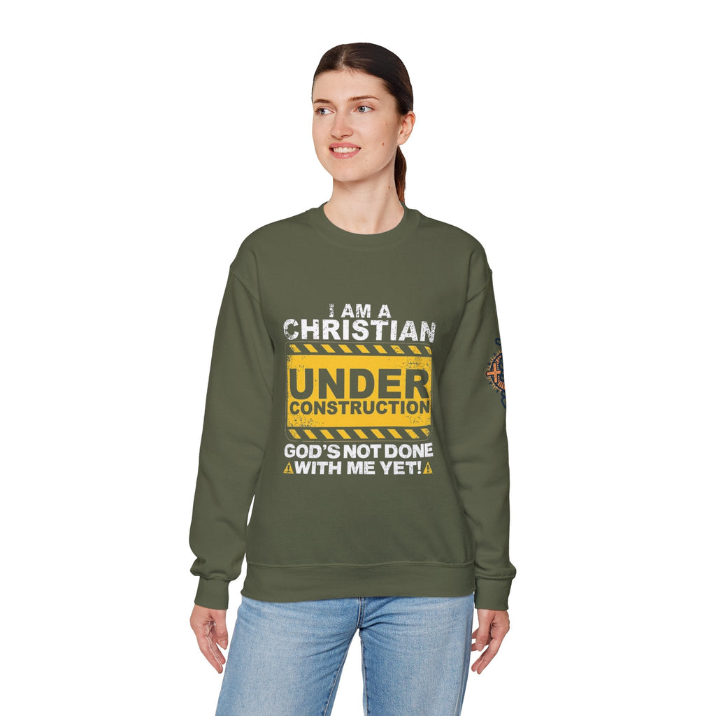 Christian Under Construction Sweatshirt | God Is Not Done With Me Yet Sweatshirt Printify