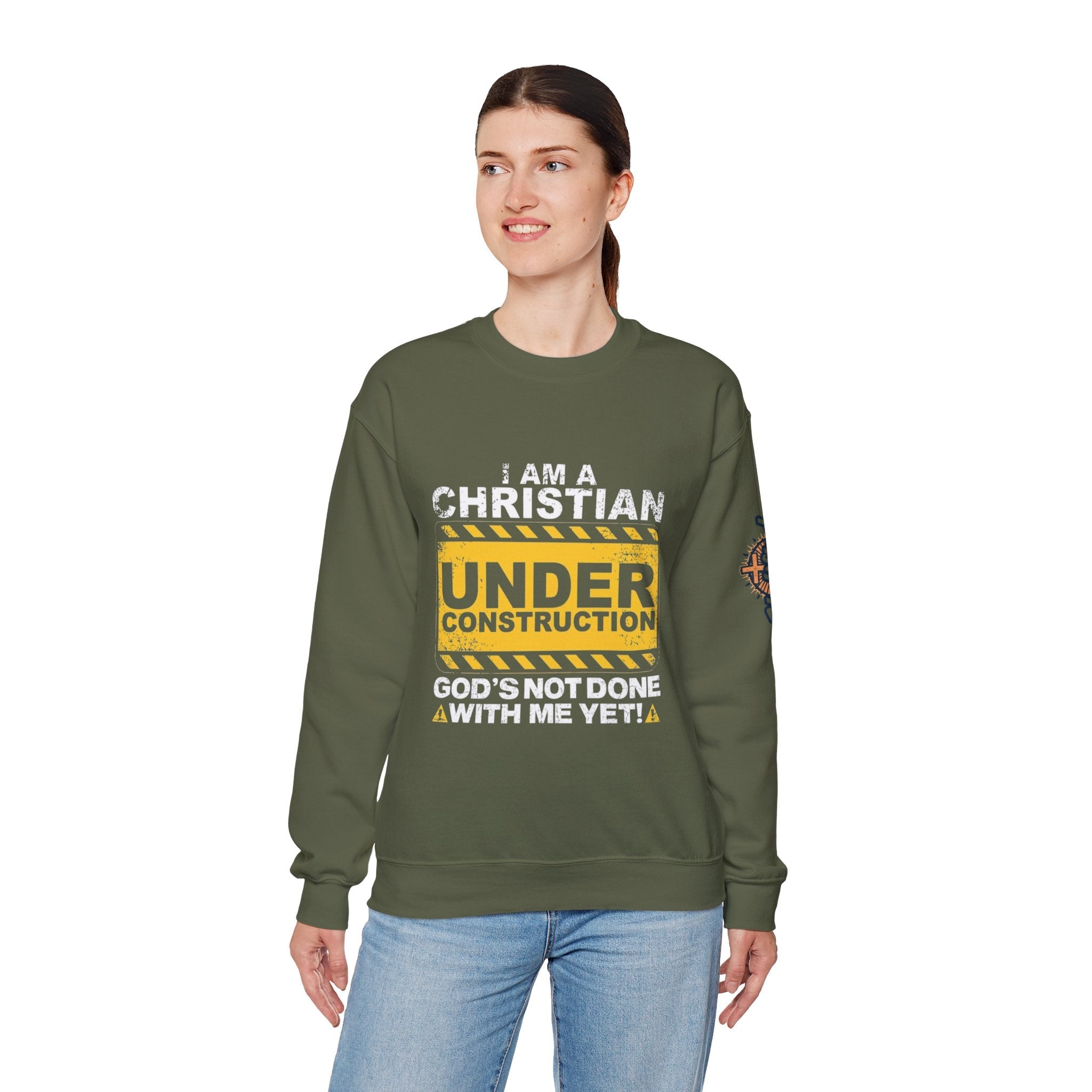 Christian Under Construction Sweatshirt | God Is Not Done With Me Yet Sweatshirt Printify