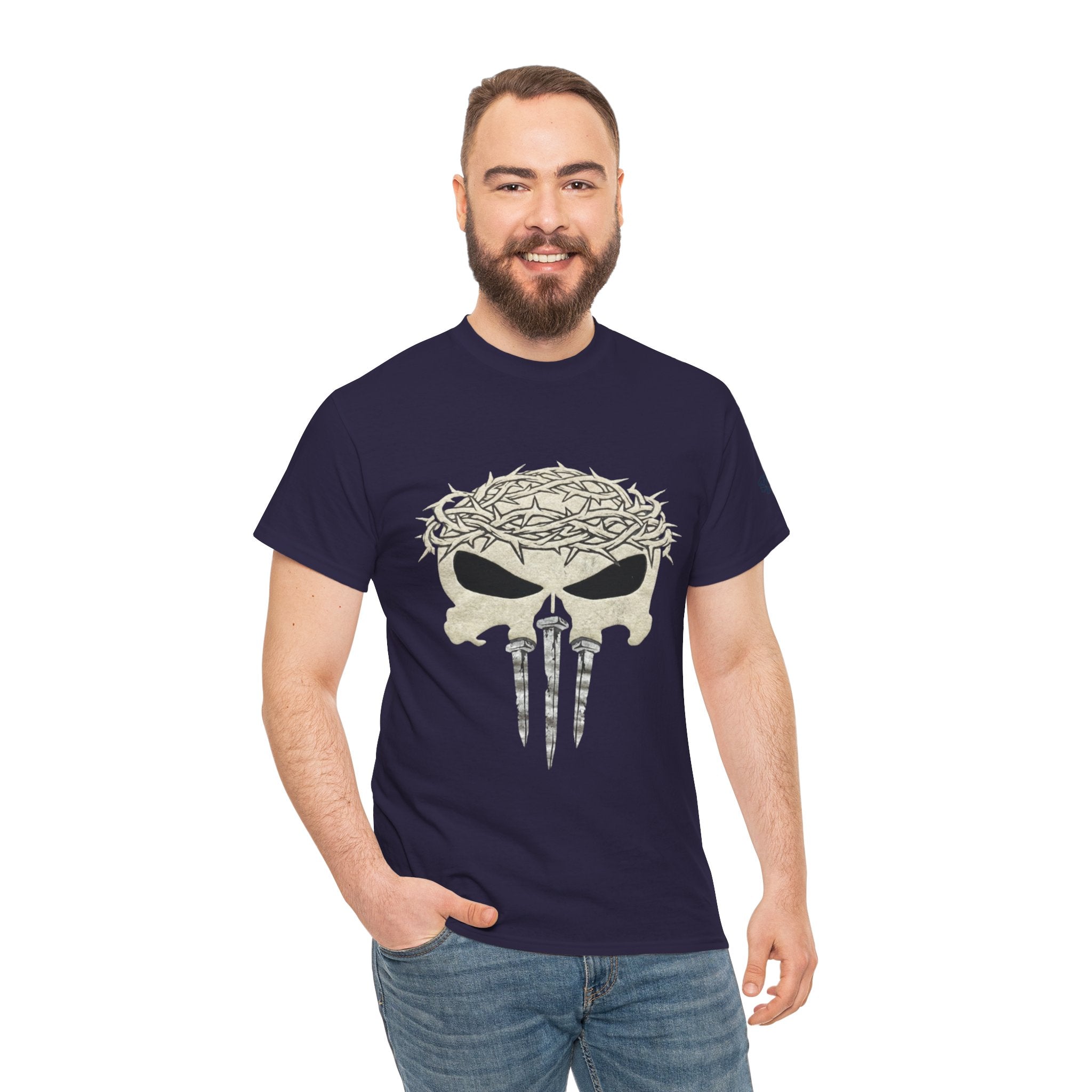 Christian Skull T-shirt - Crown of Thorns & Nails - Warrior Faith T-shirt Printify