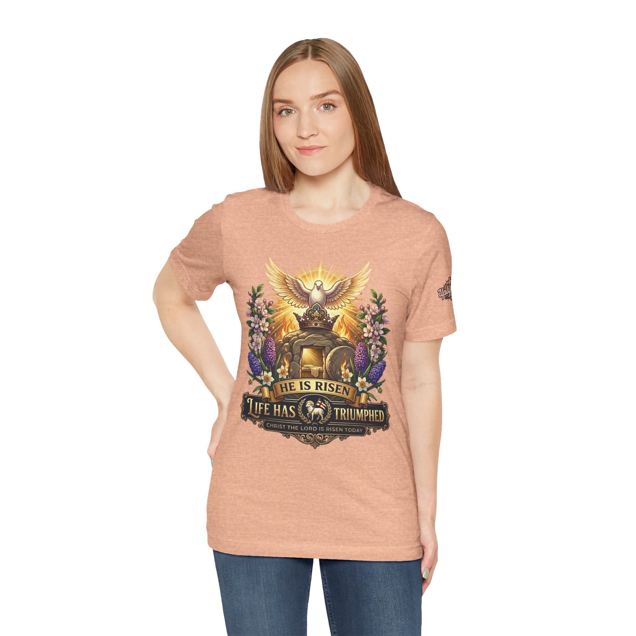 He Is Risen "Life Has Triumphed" T-Shirt — Easter Resurrection Christian Tee Printify