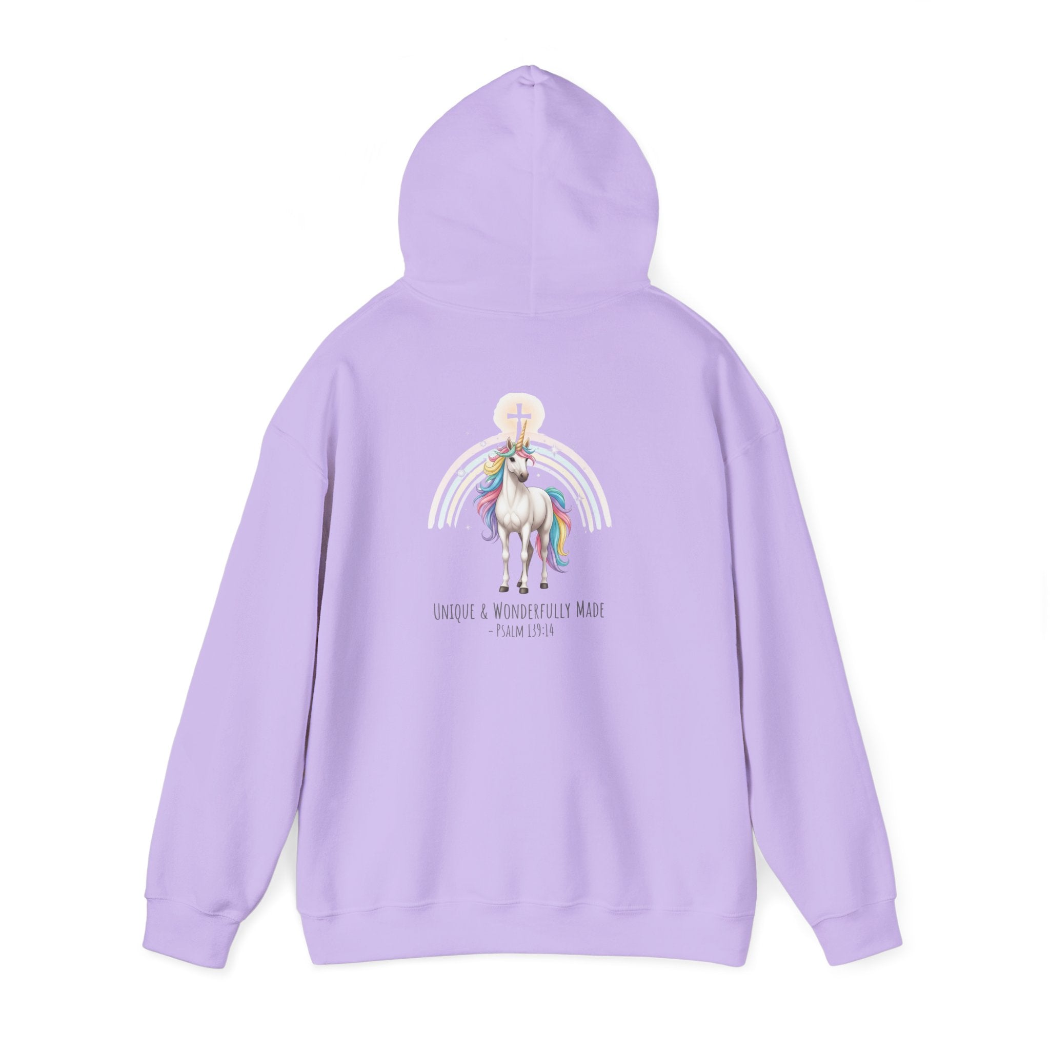 Unique Unicorn Hoodie – Rainbow Cross Psalm 139:14 Christian Hoodie for Wonderfully Made Printify
