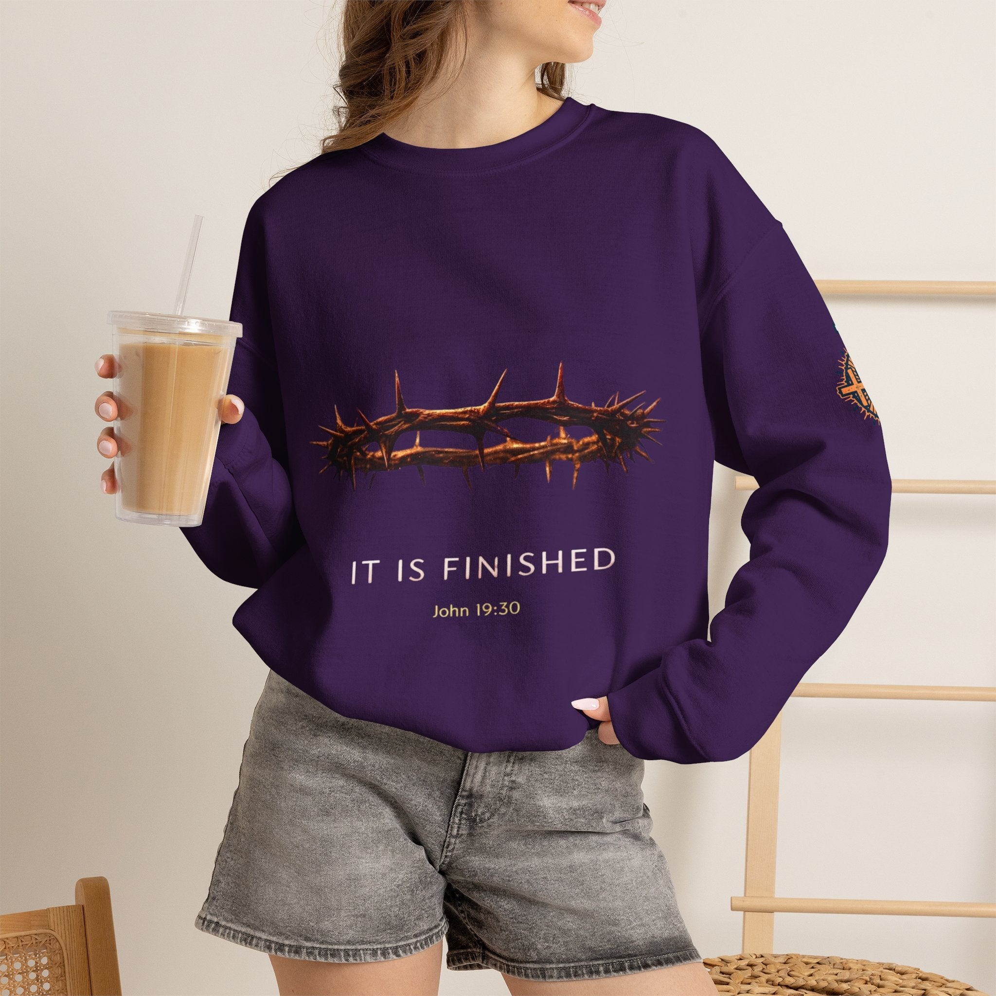 It Is Finished Crown of Thorns Sweatshirt — Christian John 19:30 Faith Sweatshirt Printify