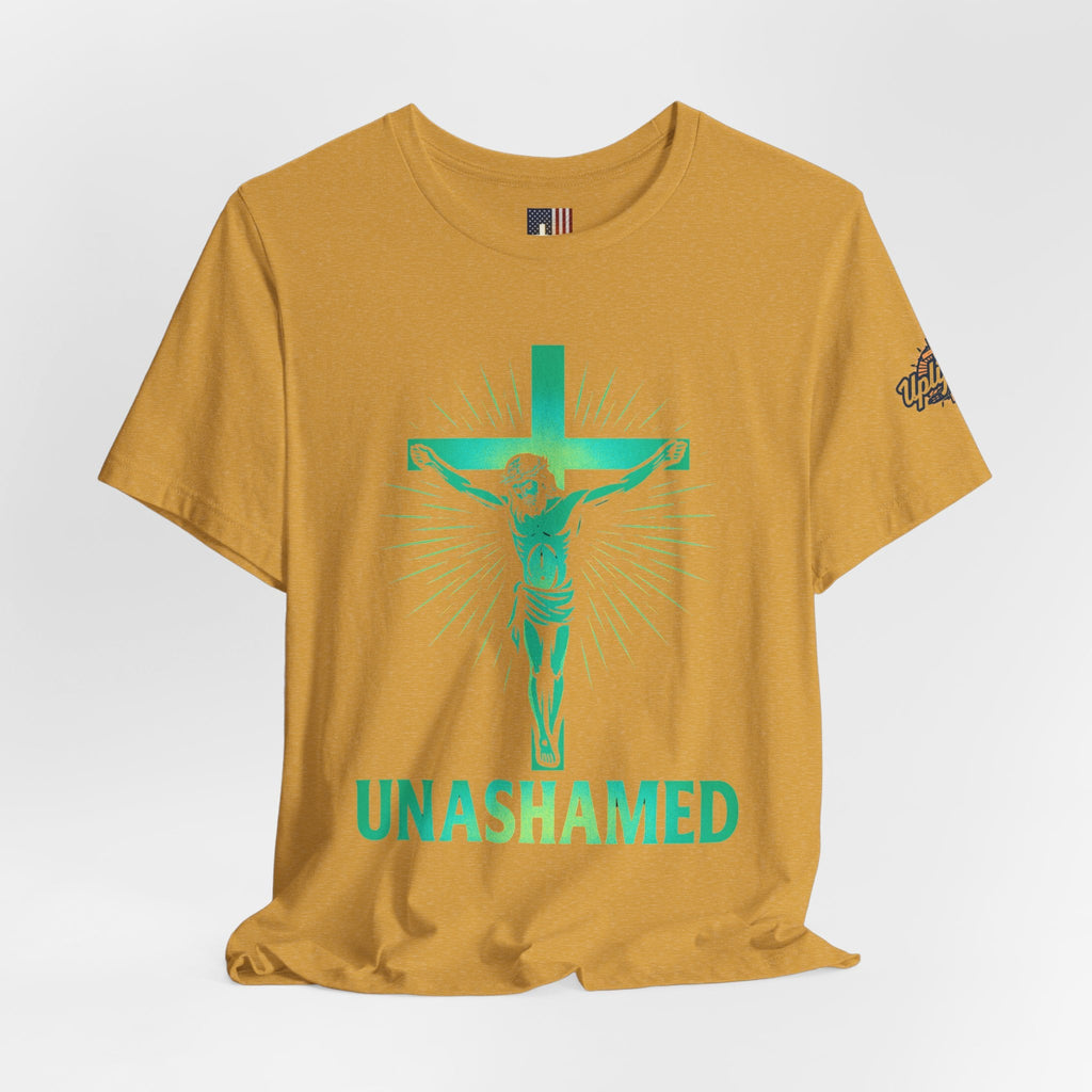 Unashamed T-shirt – Romans 1:16 Crucifixion Christian t-shirt for Bold Unwavering Faith Printify