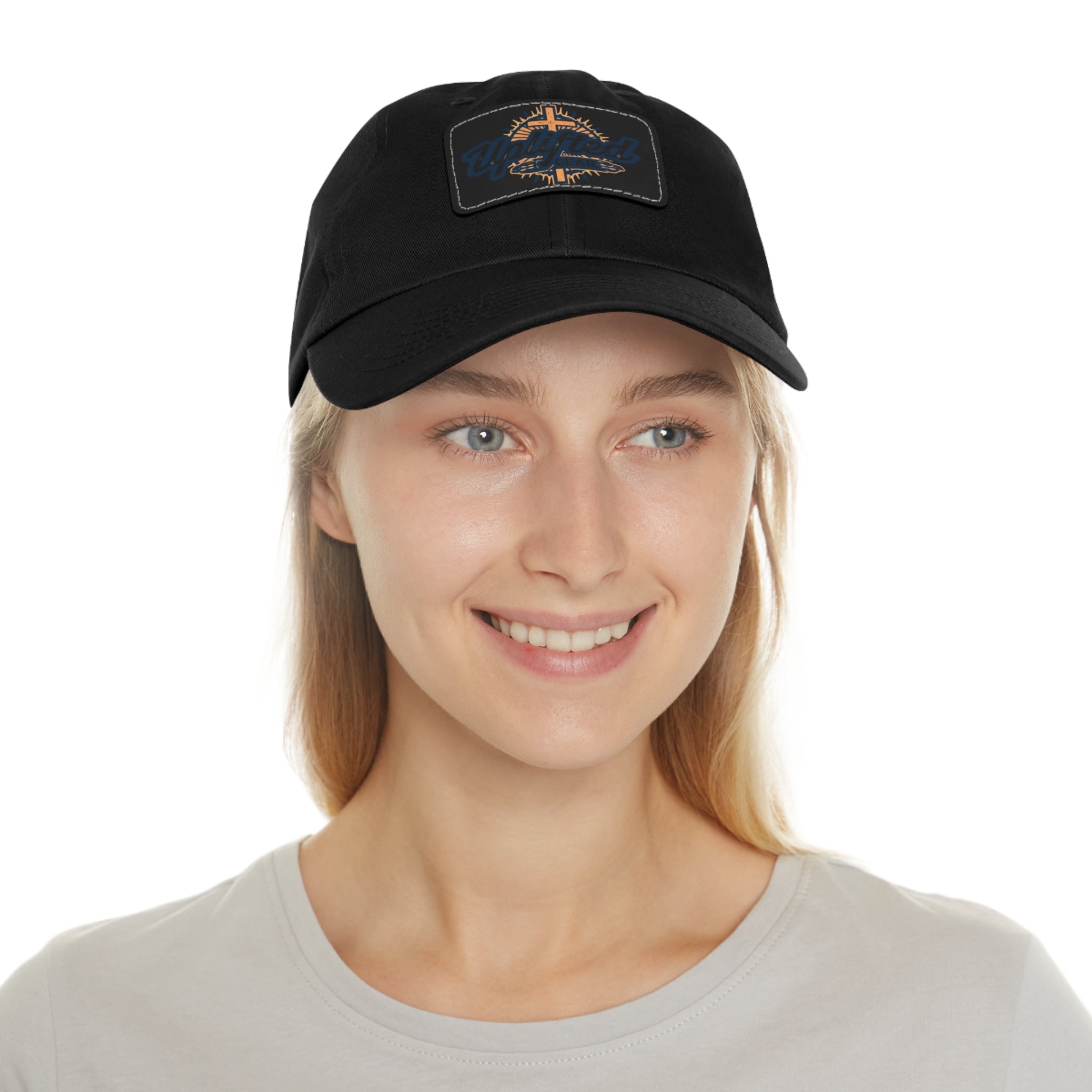 Uplifted Gear Leather Patch Dad Hat — Vintage Aviation Logo Cap Printify