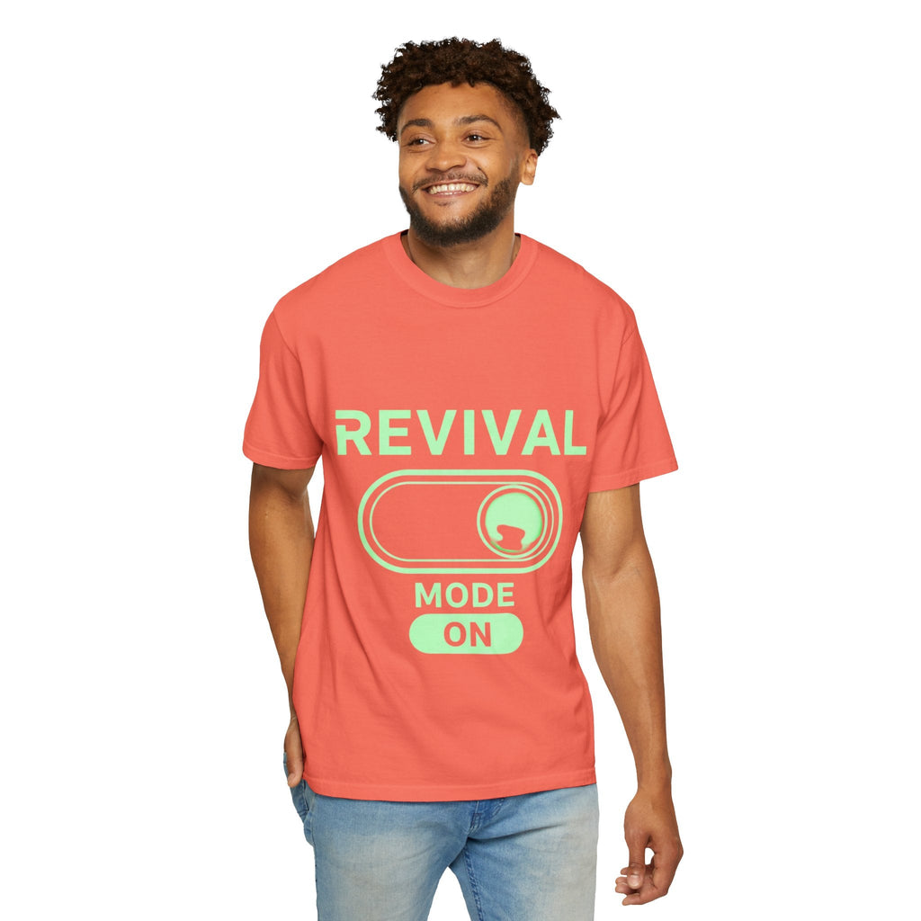 🔥 Revival Mode: ON – Christian Techwear T-Shirt | Glowing Green Faith Switch | Futuristic Jesus Shirt | Activate Your Spiritual Awakening | Uplifted Gear Printify