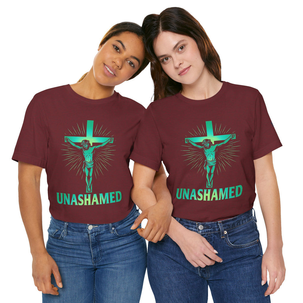 Unashamed T-shirt – Romans 1:16 Crucifixion Christian t-shirt for Bold Unwavering Faith Printify