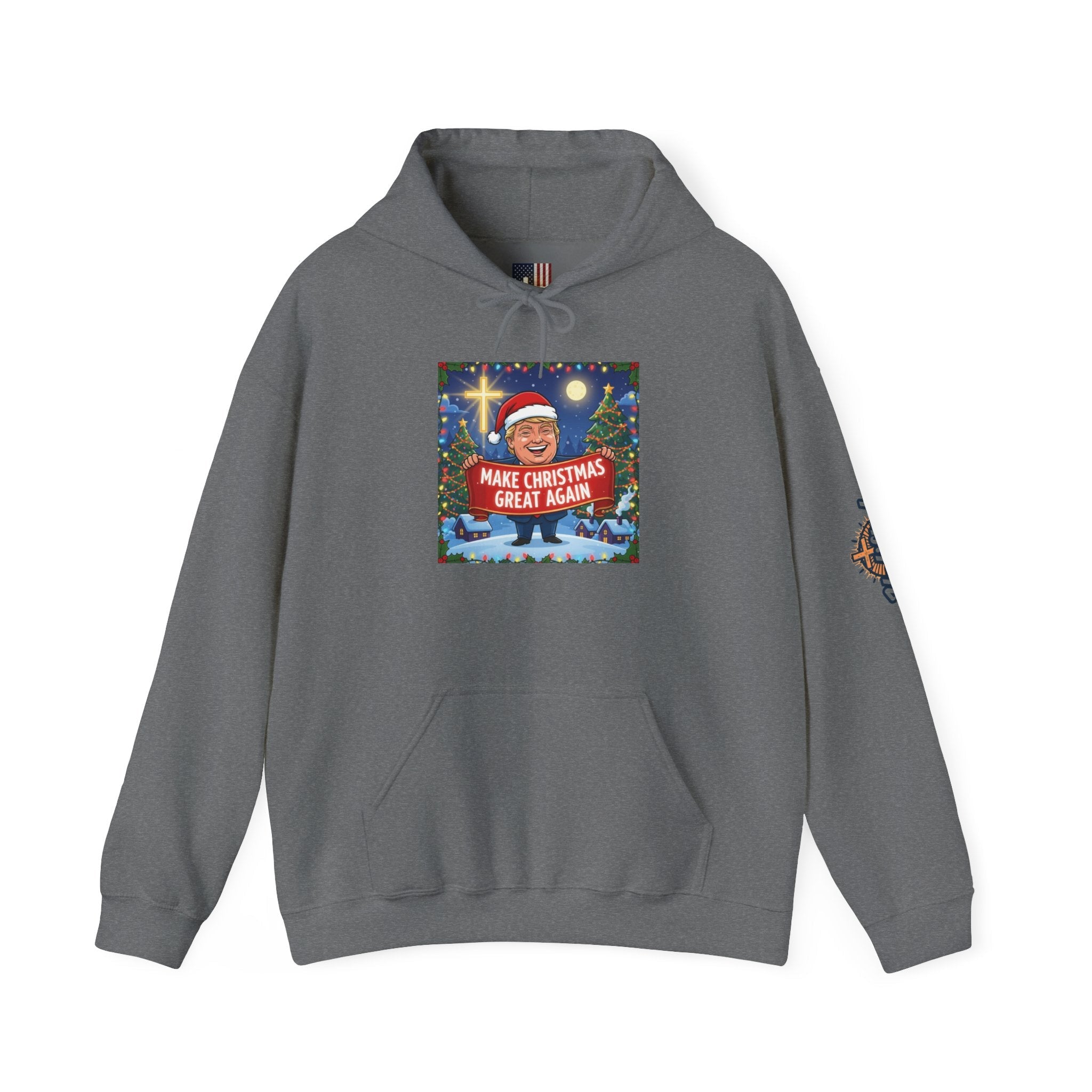🎄 Make Christmas Great Again – Patriotic Christian Christmas Hoodie | Bold Holiday Faith Tee | Red & White Banner Design | Uplifted Gear Printify