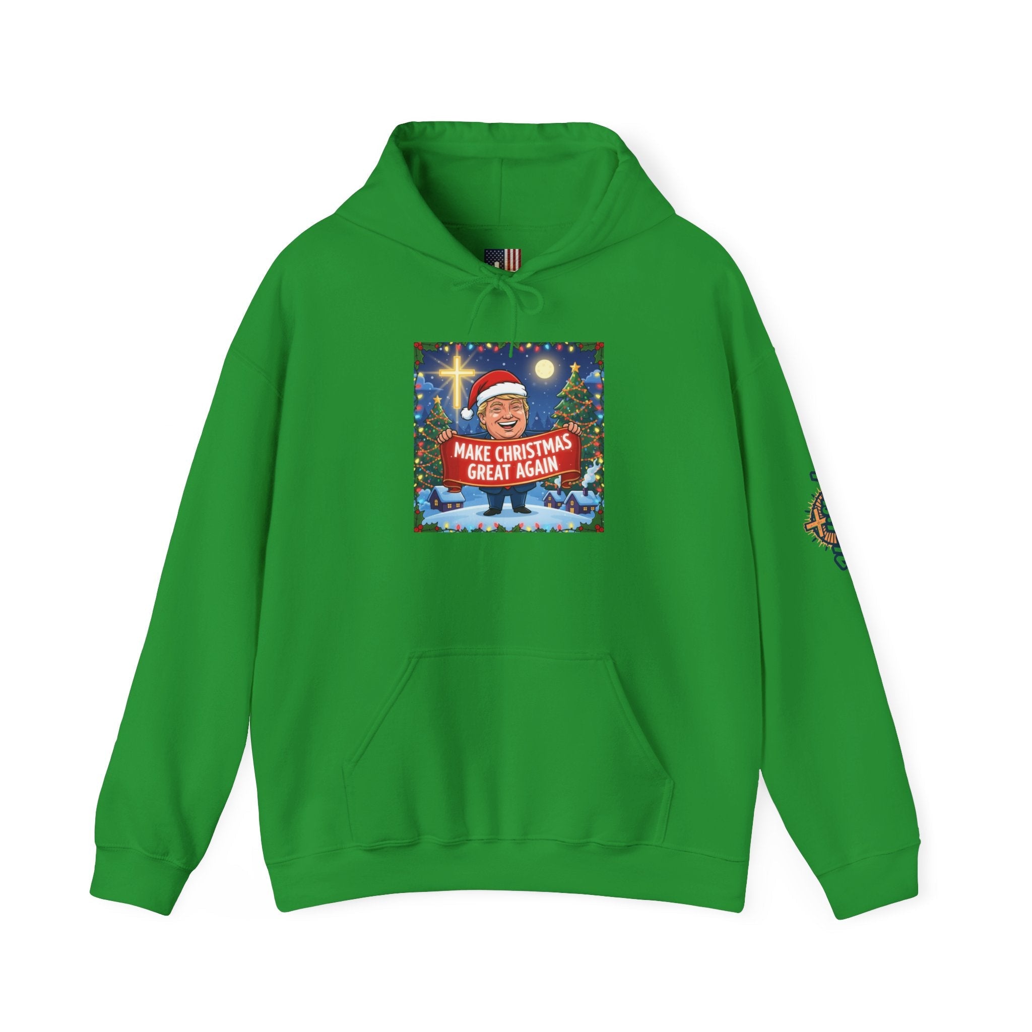 🎄 Make Christmas Great Again – Patriotic Christian Christmas Hoodie | Bold Holiday Faith Tee | Red & White Banner Design | Uplifted Gear Printify