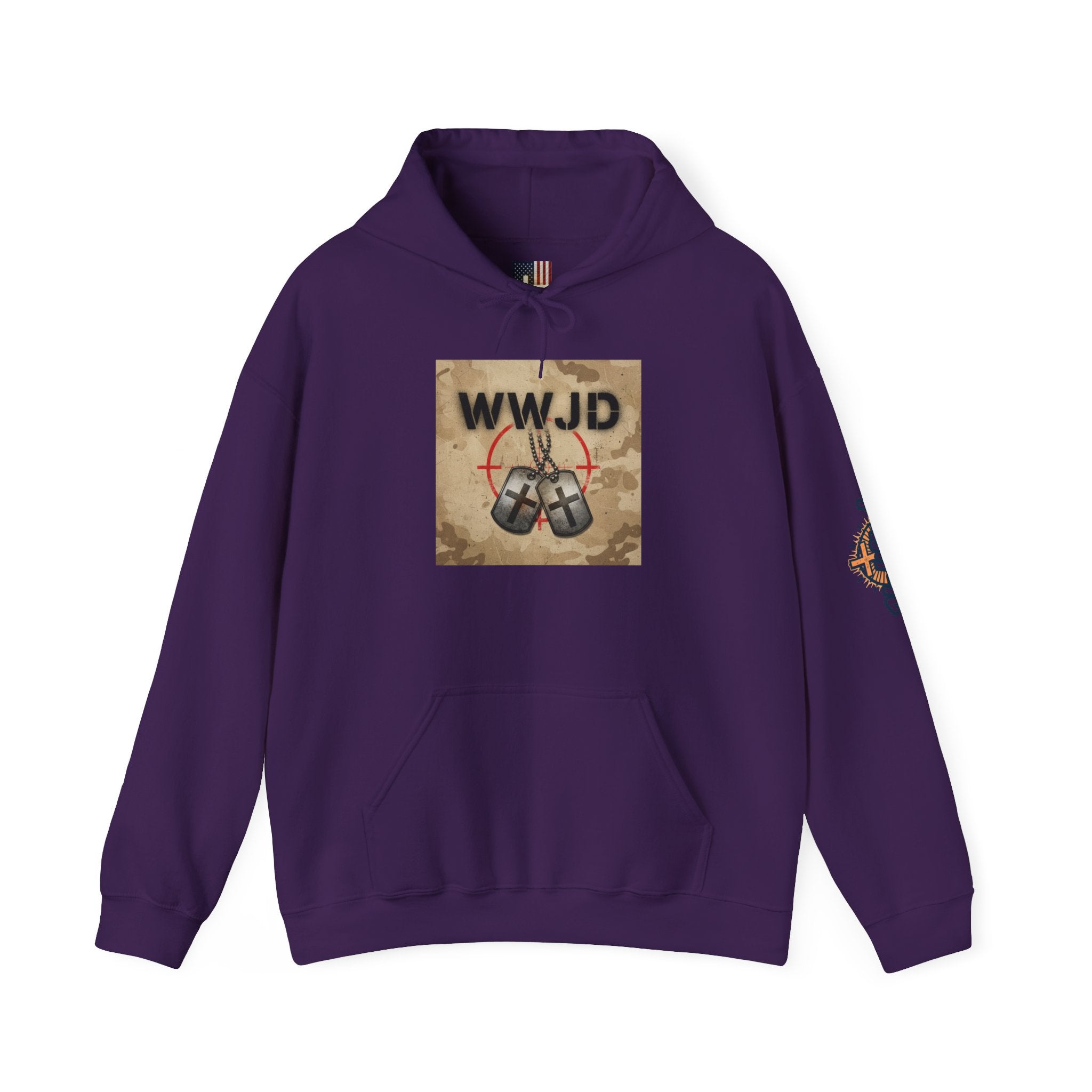 WWJD Hoodie – Military Dog Tags What Would Jesus Do Camo Christian Sweatshirt for Bold Faith & Streetwear Printify