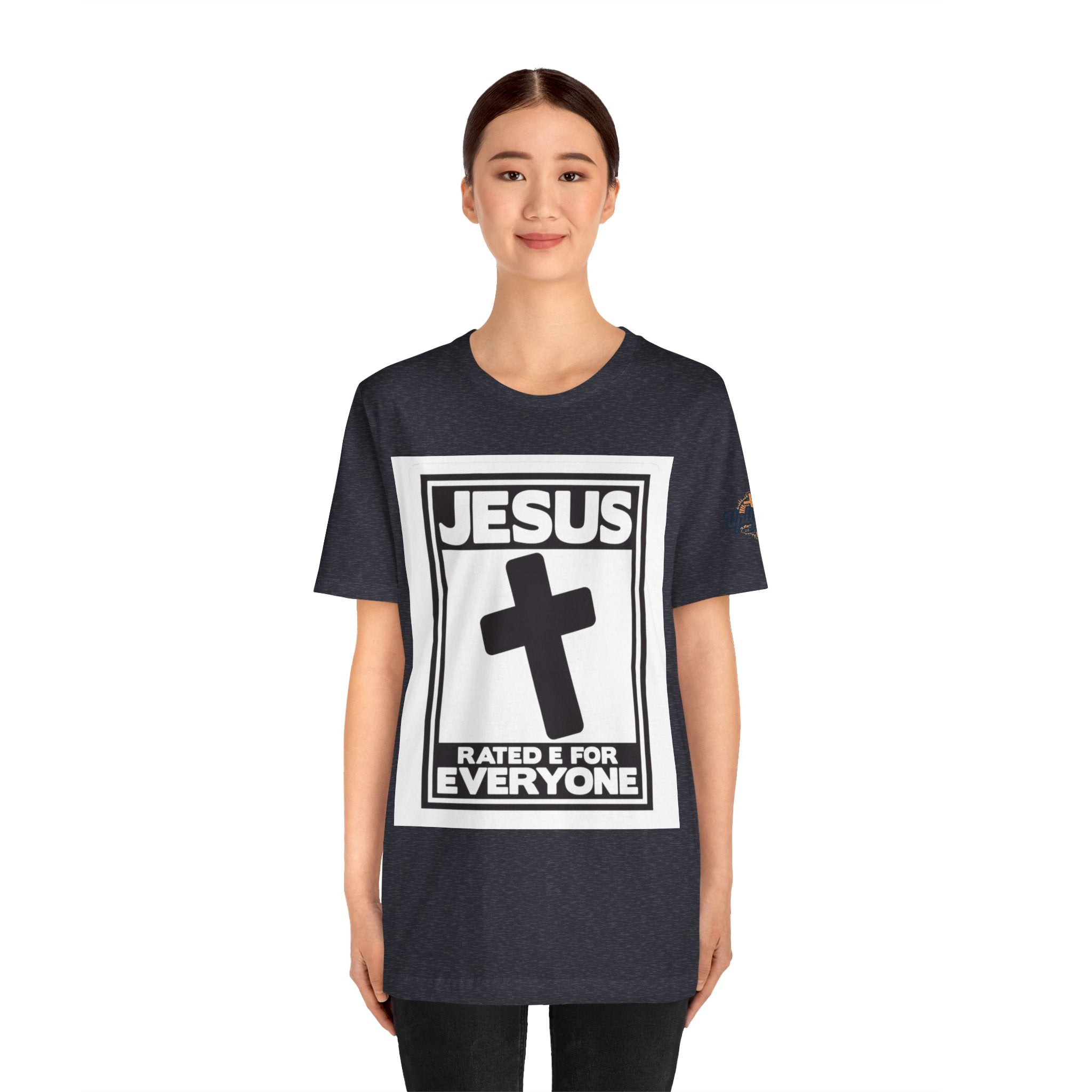 Jesus, Rated E for Everyone T-shirt - Gamer Faith T-shirt - Christian Video Game Parody Printify