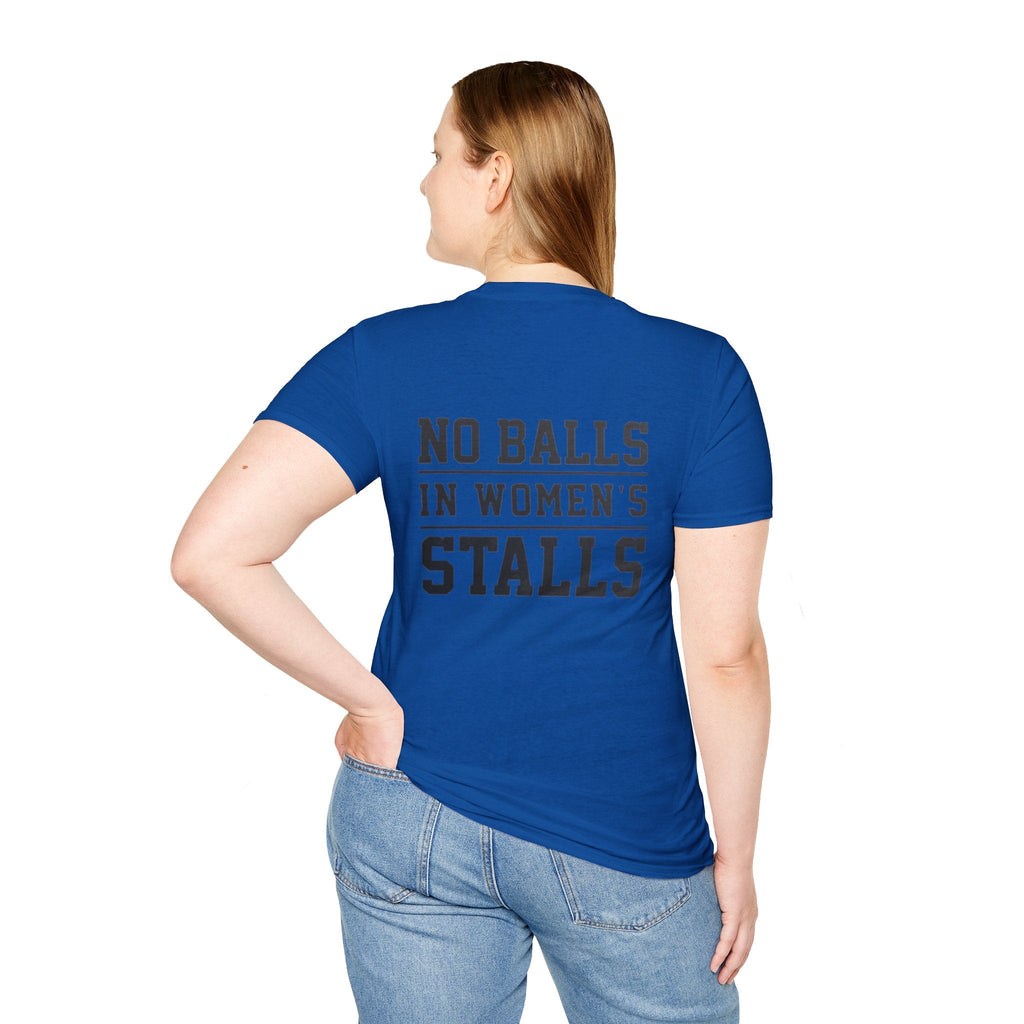 The Lord Says No Balls in Women's Stalls Statement T-Shirt Printify