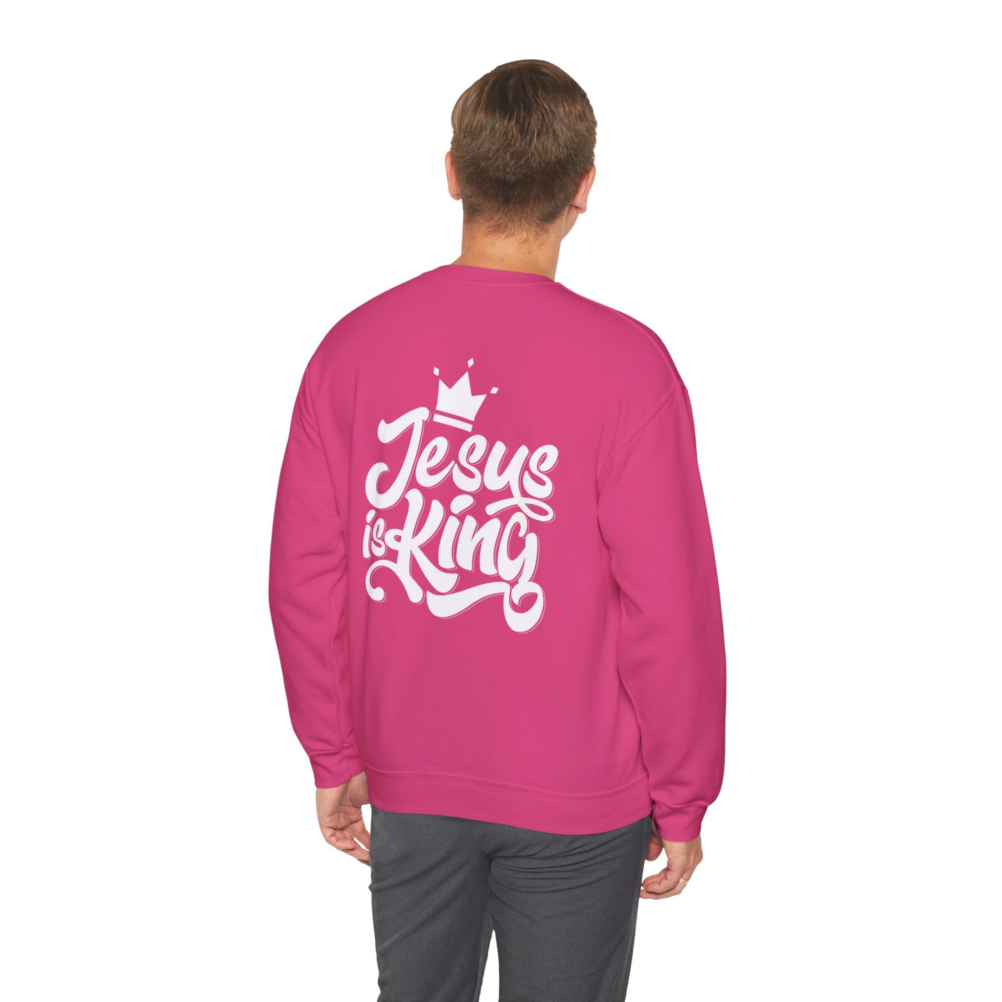 Jesus is King Sweatshirt – Bold Crown & Cross Christian Hoodie for Eternal Faith & Comfort Printify