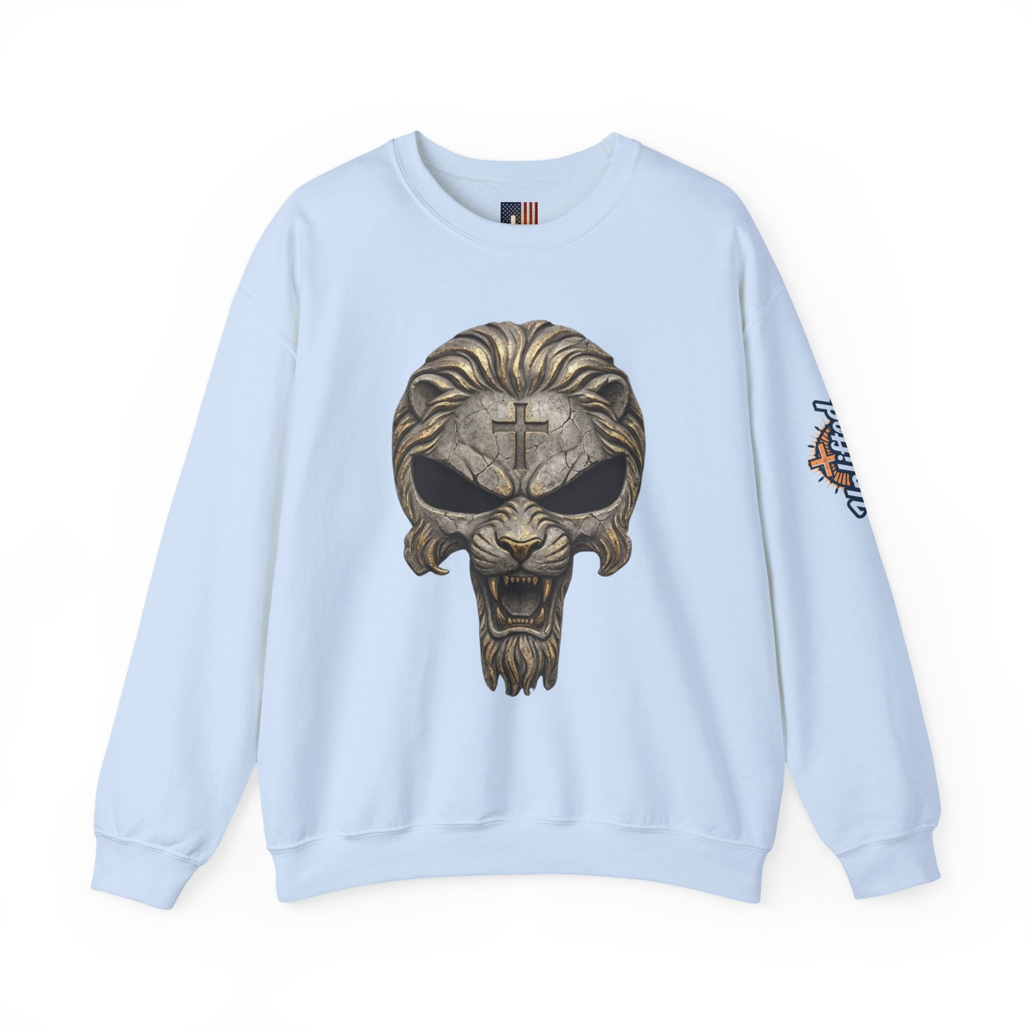 Lion of Judah Skull Christian Sweatshirt - Warrior Faith Cross Sweatshirt Printify